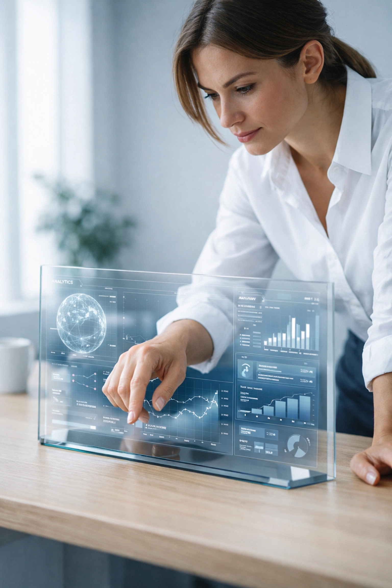 Human-led strategy professional navigating a digital display to build brand connection