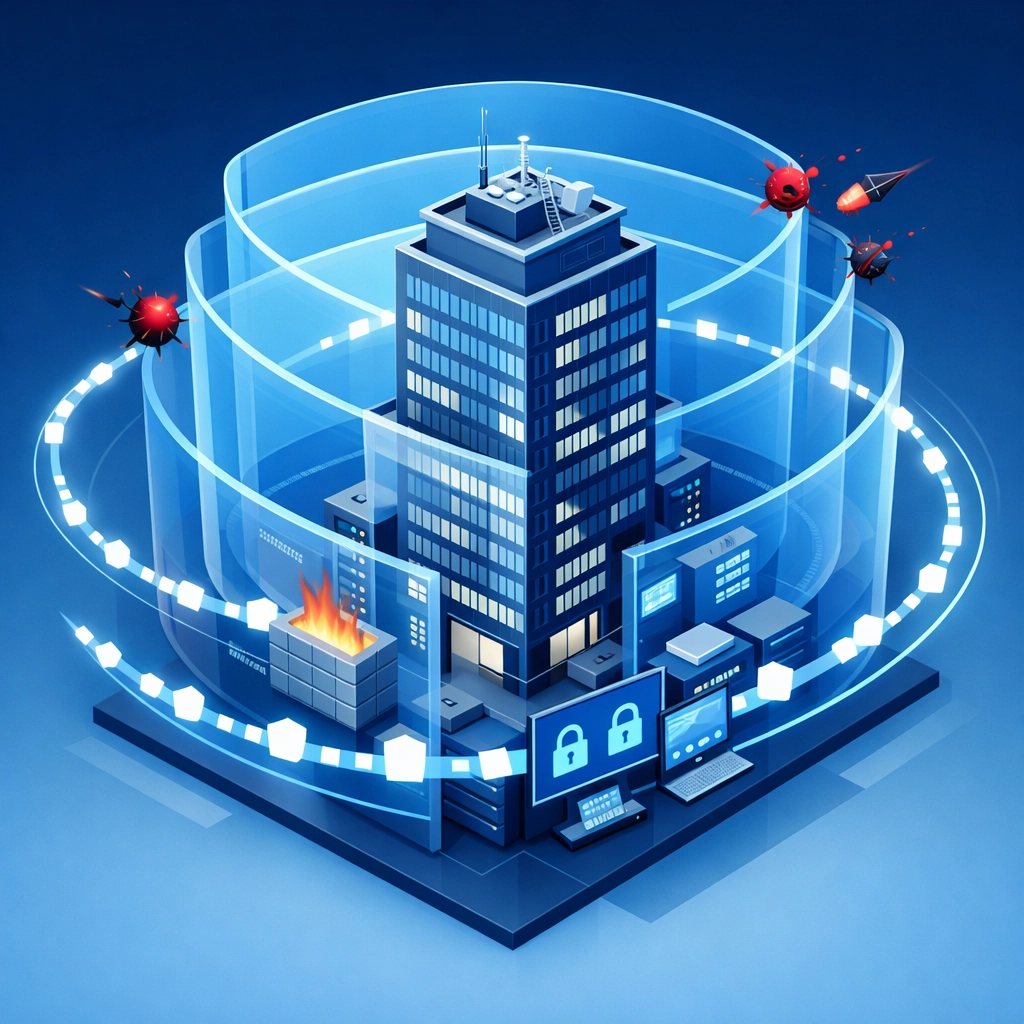 Cybersecurity protection concept illustrating managed IT services defending business systems from threats