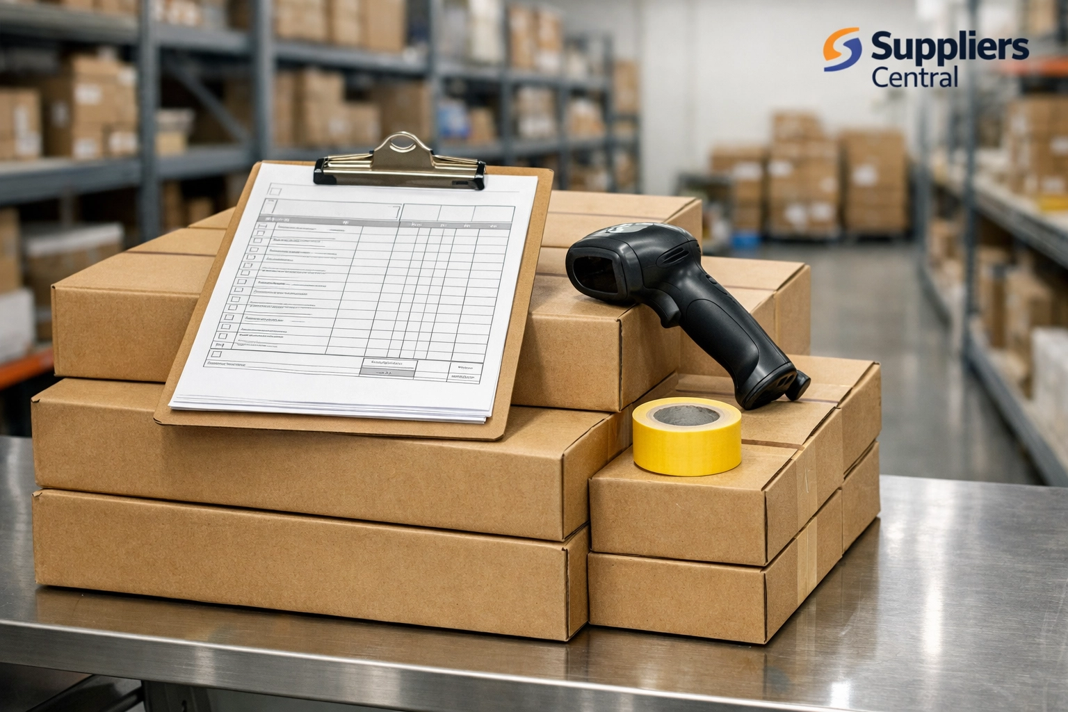 Professional wholesale invoice and shipping boxes at an Amazon FBA preparation station.