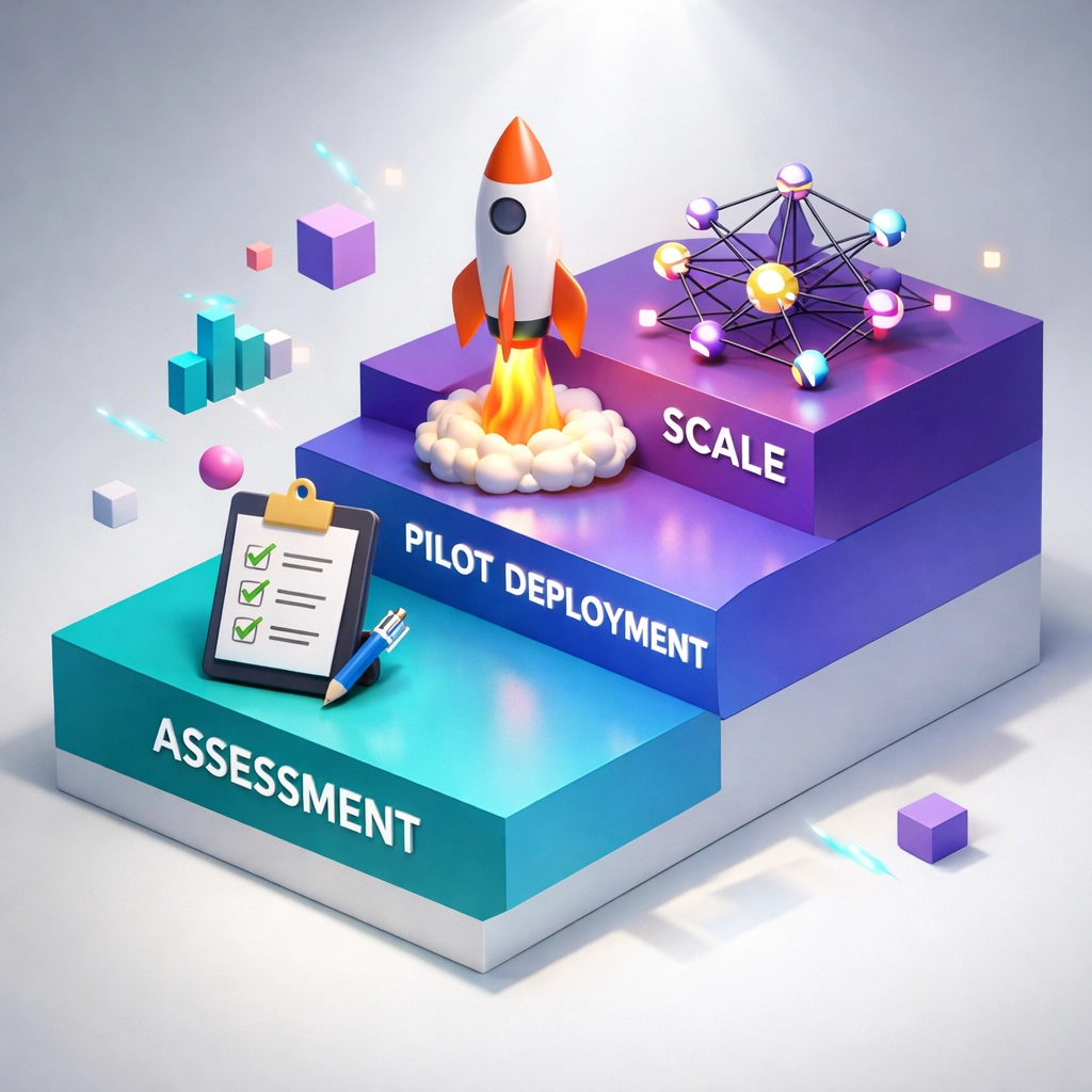 Three-phase ServiceNow ITOM implementation framework from assessment to scale