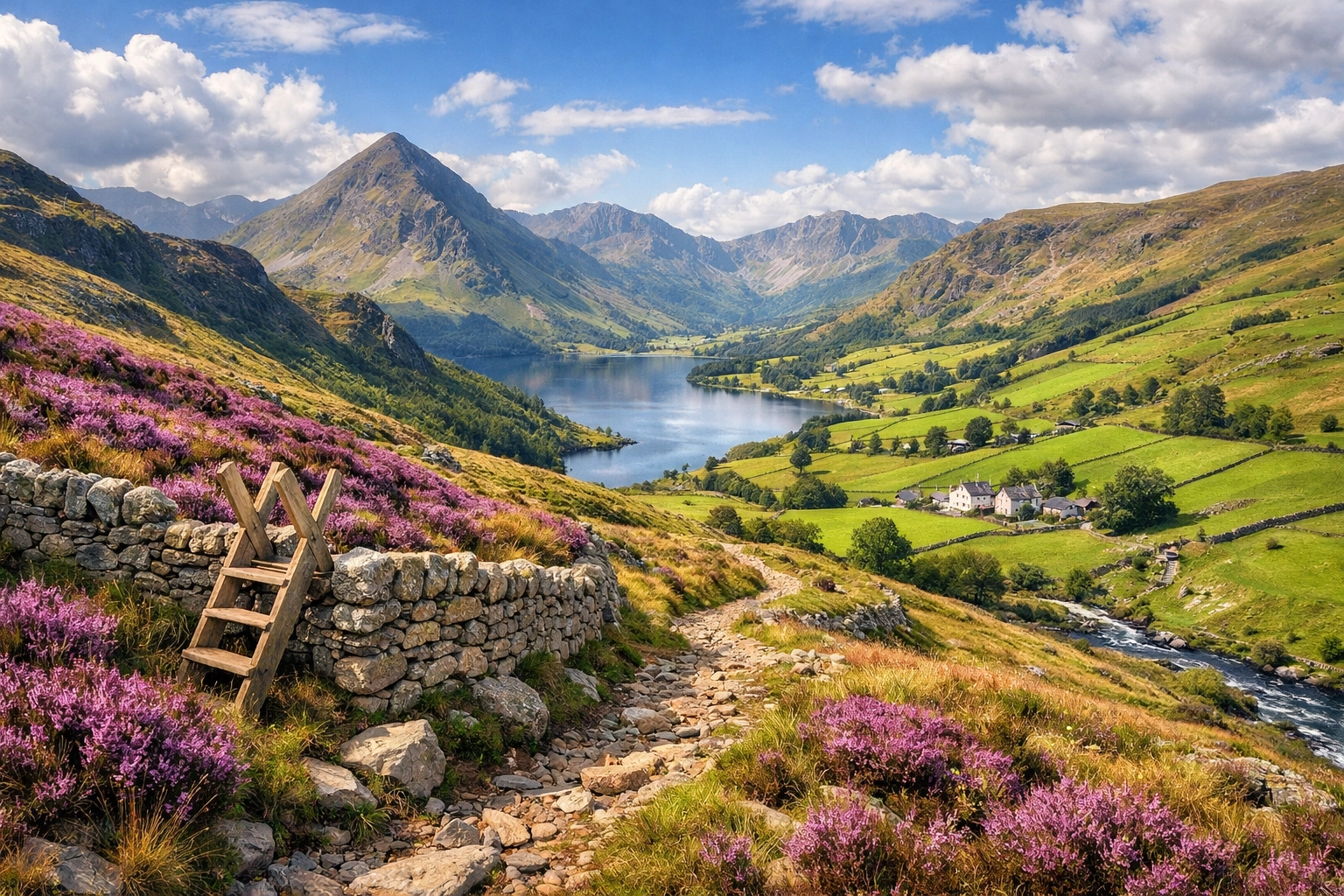 Multiple UK hiking regions including Scottish Highlands, Lake District, and Yorkshire Dales trails