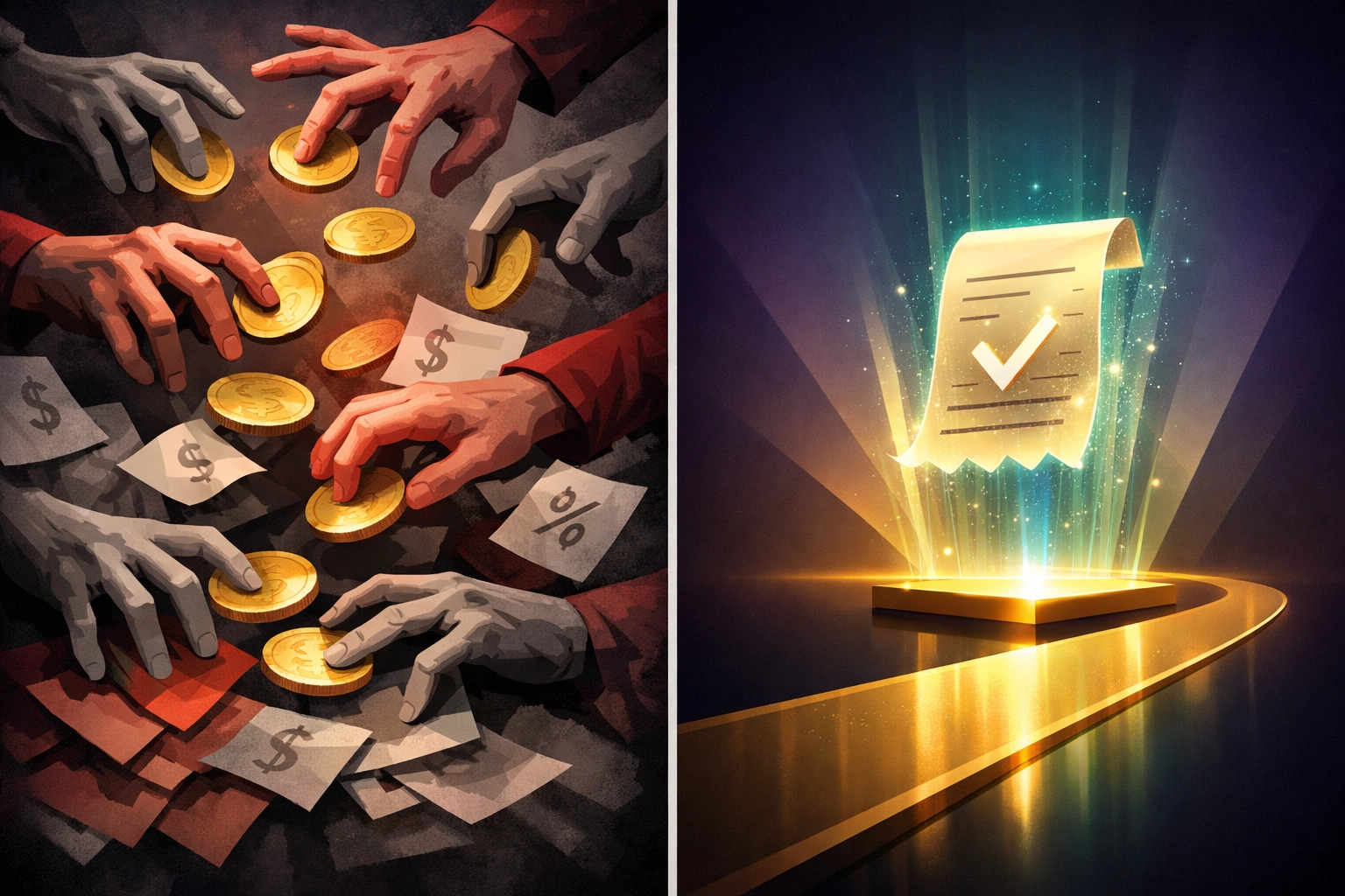 Comparison of traditional payment fees versus Larecoin's streamlined NFT receipt transaction system