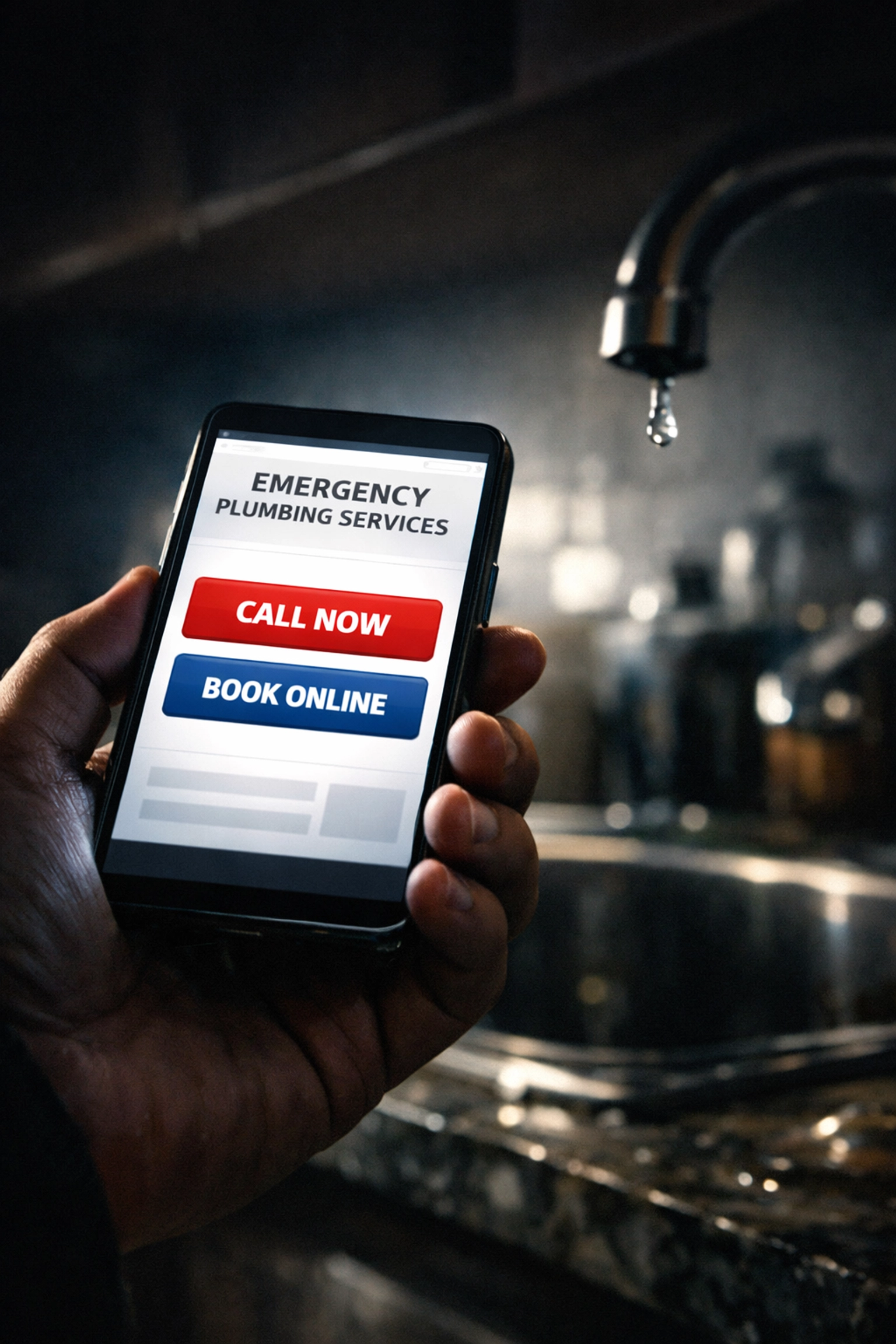 A smartphone displaying a fast, mobile-friendly website for an emergency home service business.