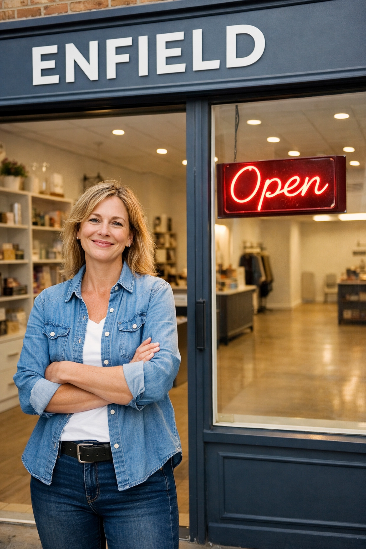 Enfield business owner with optimized storefront space after using external storage solutions