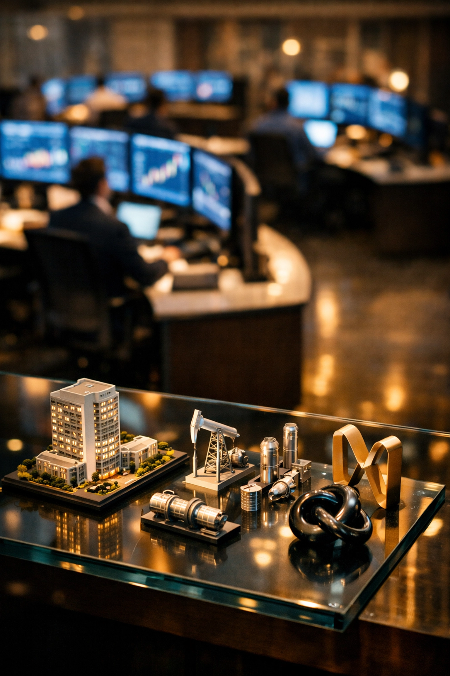 Alternative investments including real estate and private equity on institutional trading floor