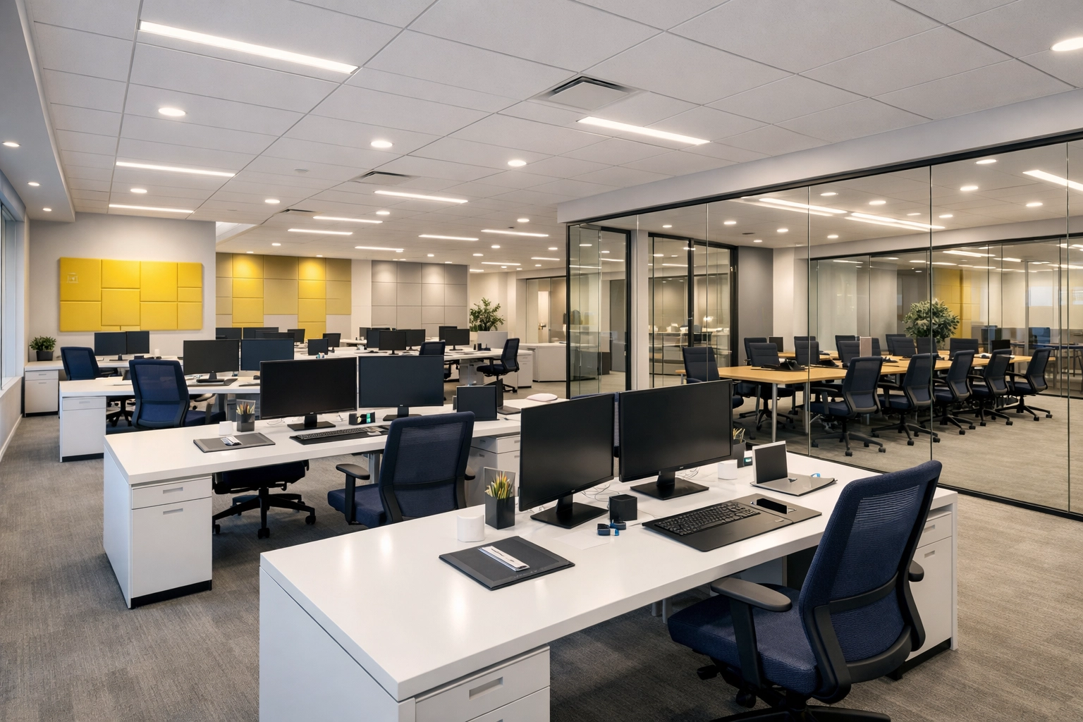 Clean and organized corporate office suite showcasing professional commercial cleaning.