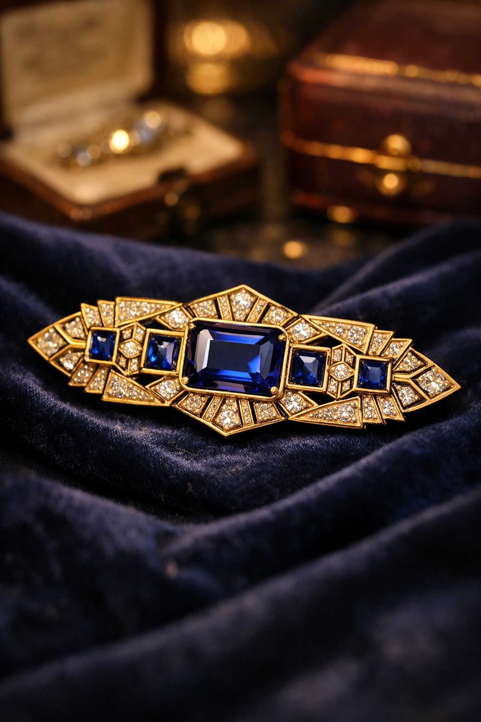 Vintage Art Deco gold and sapphire brooch from estate jewelry collection