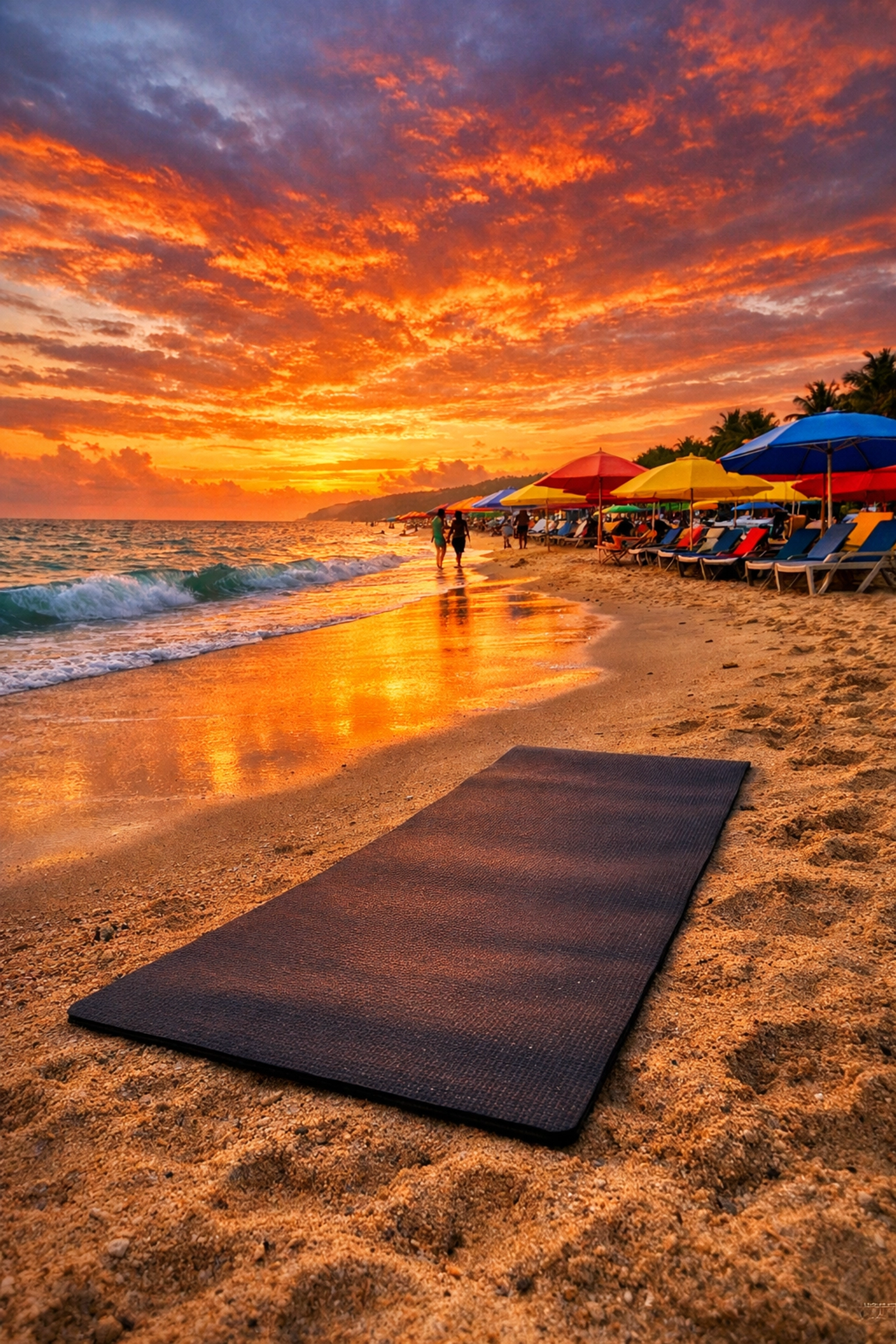 Los Muertos beach yoga mat at sunset in Puerto Vallarta's Old Town neighborhood
