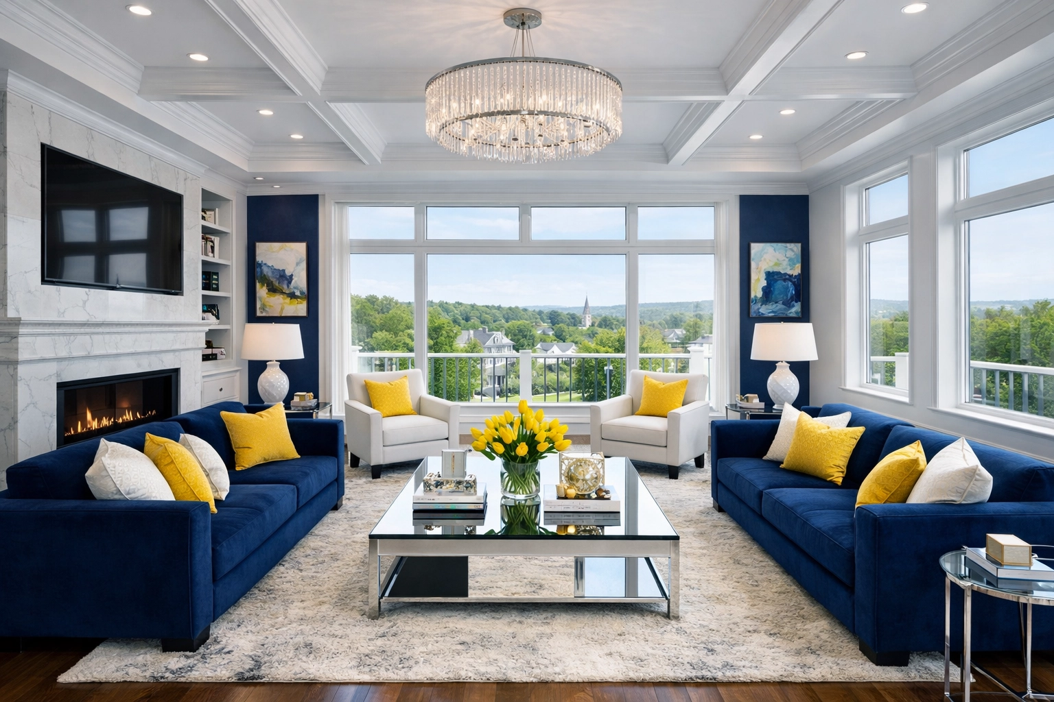 Pristine residential cleaning in a luxury Leominster MA living room with a fresh, professional finish.