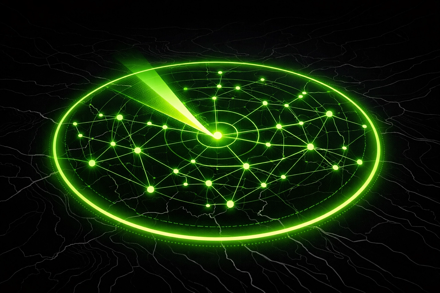 Glowing digital radar sweep showing the 30-mile service radius for roadside assistance in Houston.