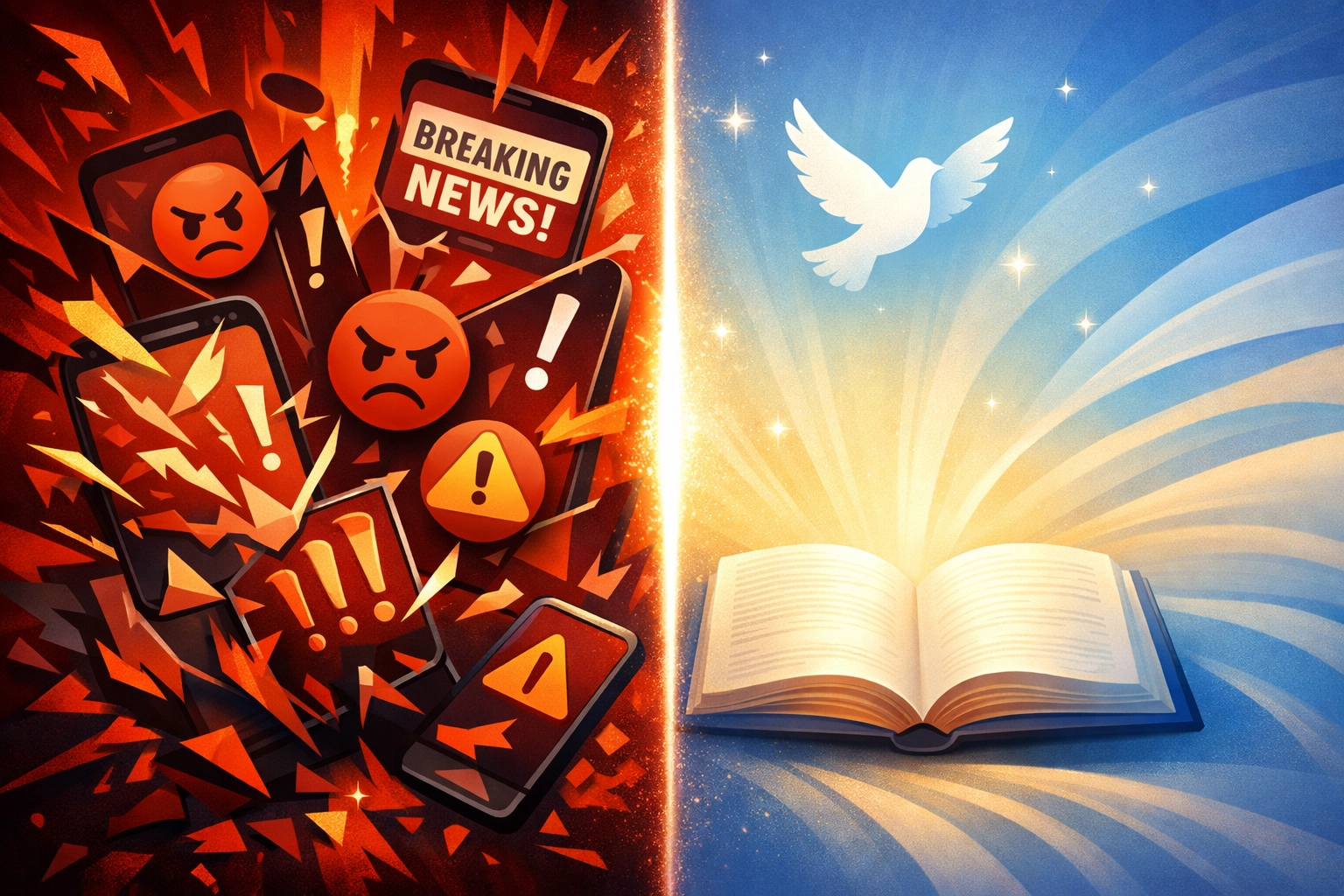 Contrast between anxious news consumption and peaceful Christ-centered approach to staying informed