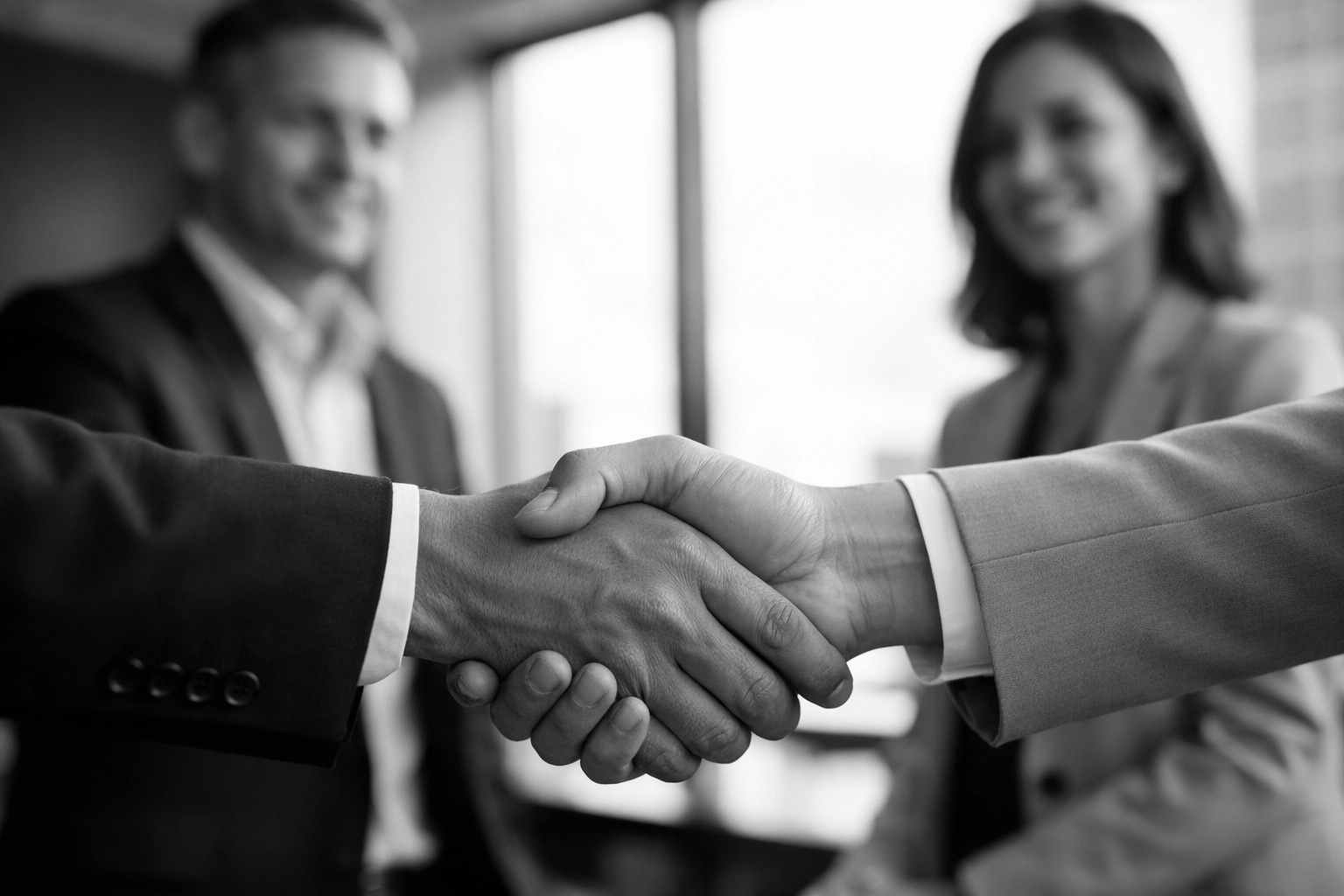 Professional handshake representing law firm client relationships and trust building