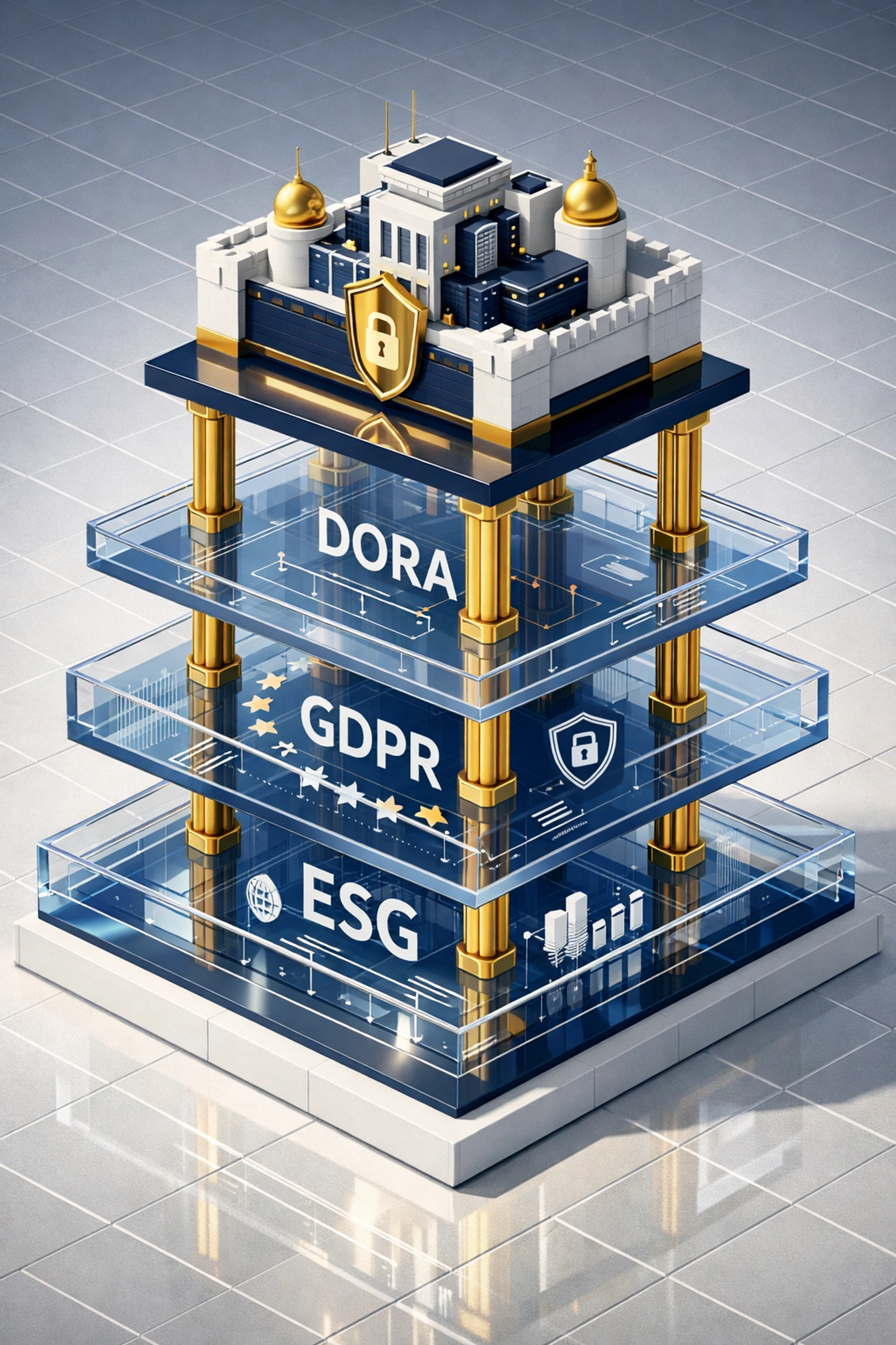 ServiceNow compliance architecture with DORA, GDPR, and ESG frameworks built into IT infrastructure foundation