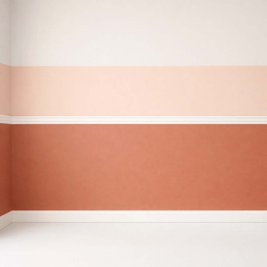 Modern colour capping wall painting in terracotta and peach tones by Cheltenham decorators.