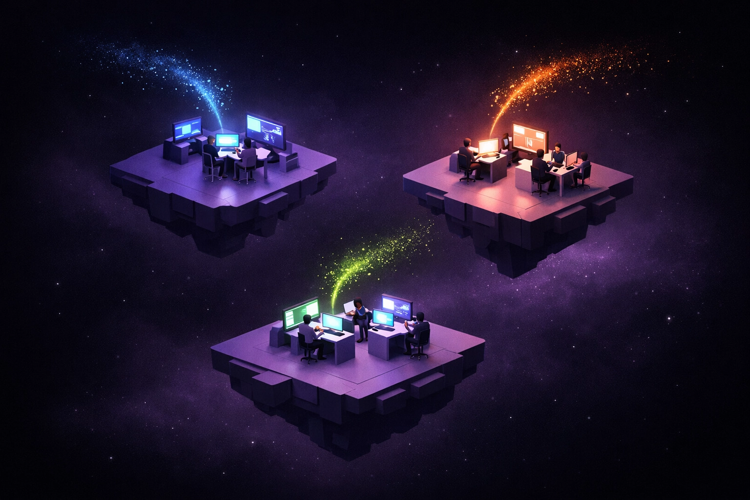 Siloed IT teams working in isolation with broken communication and data flows