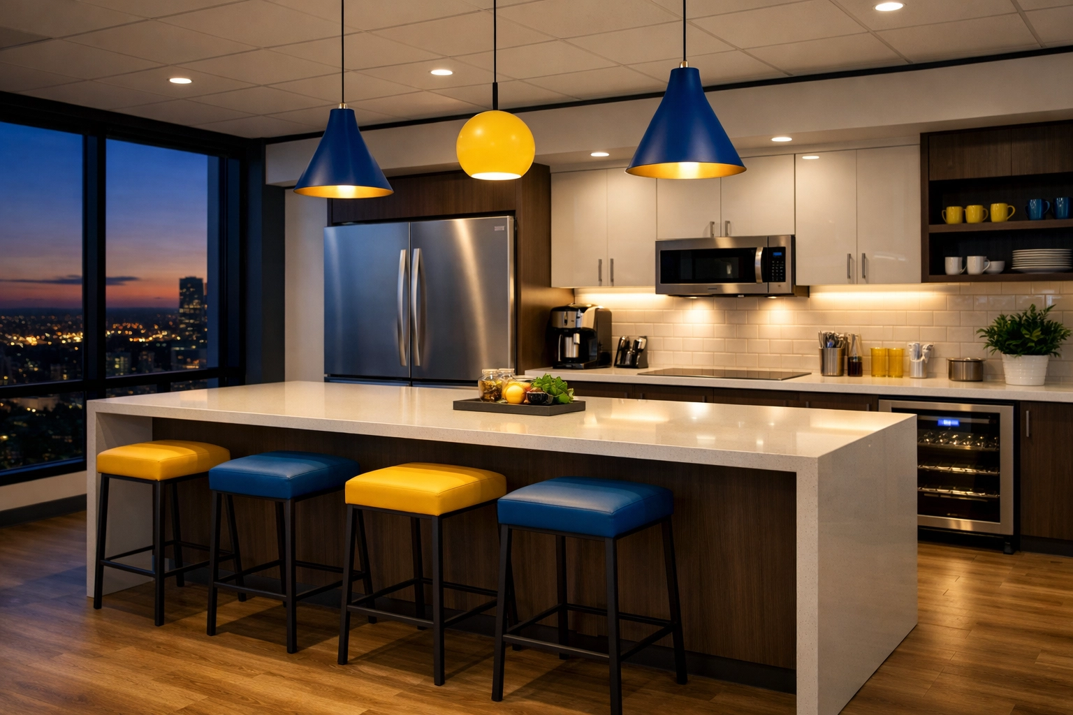 Pristine office breakroom and kitchen following expert commercial cleaning in North Andover, MA.