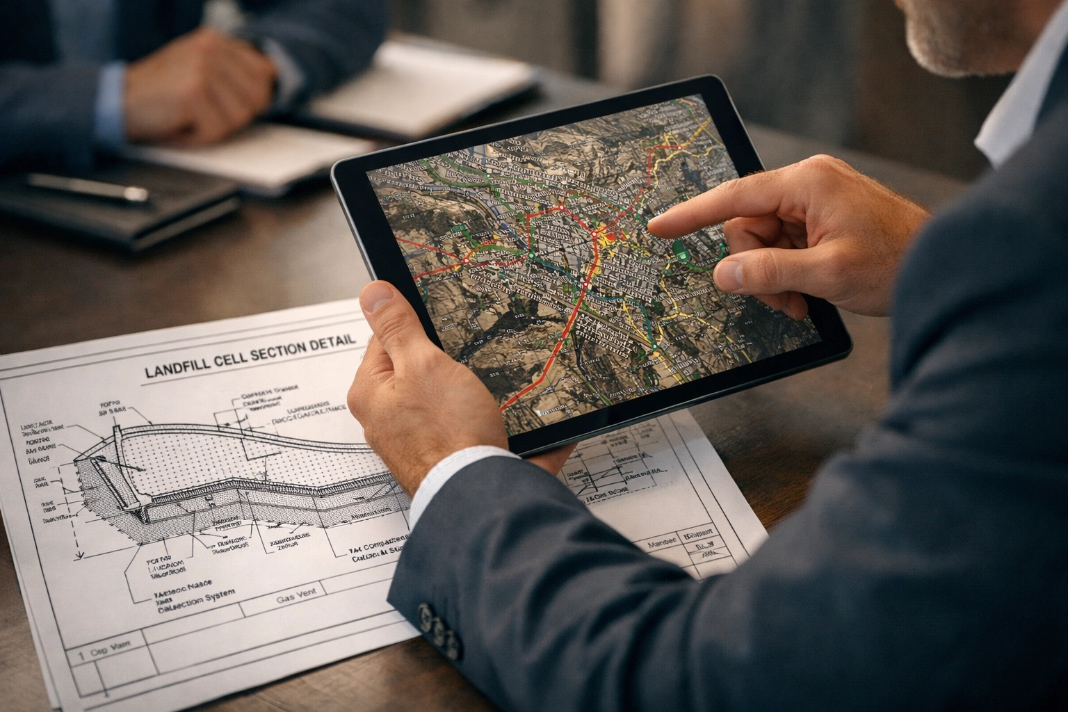 Strategic planning of Amman's waste-to-energy infrastructure showing a digital grid map and cell schematics.