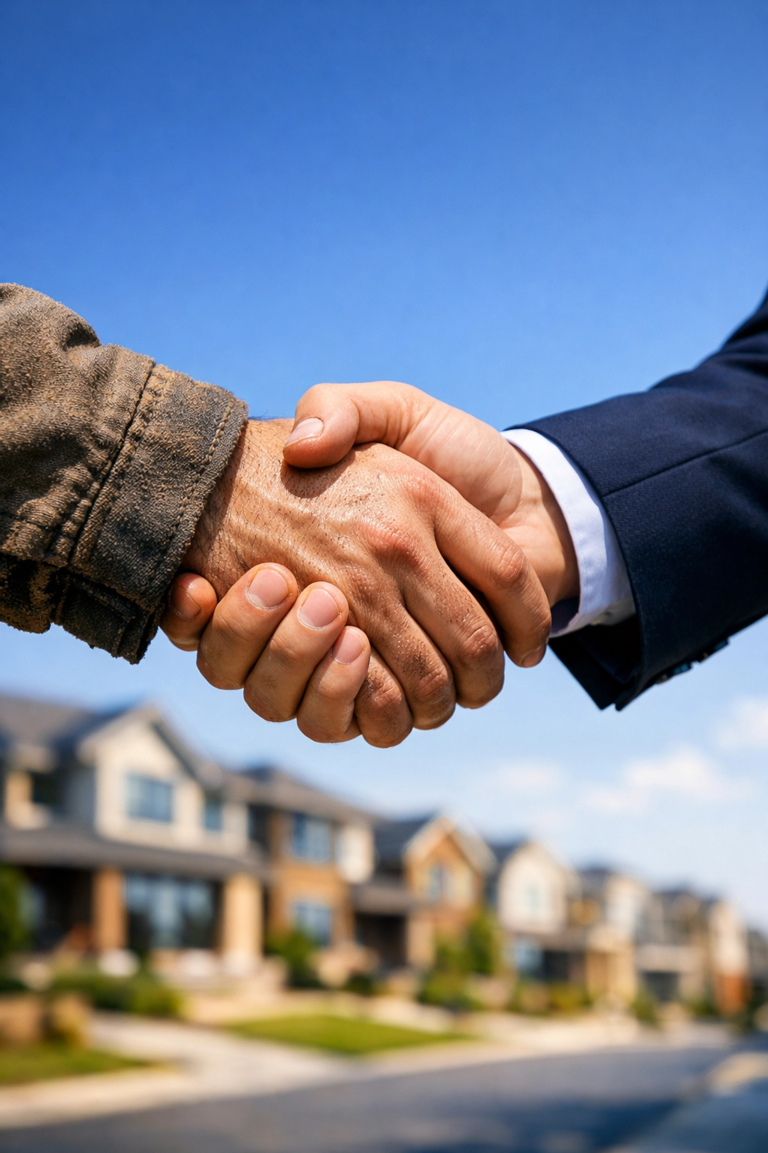 A handshake between a builder and a CIS Management Specialist at a construction project.