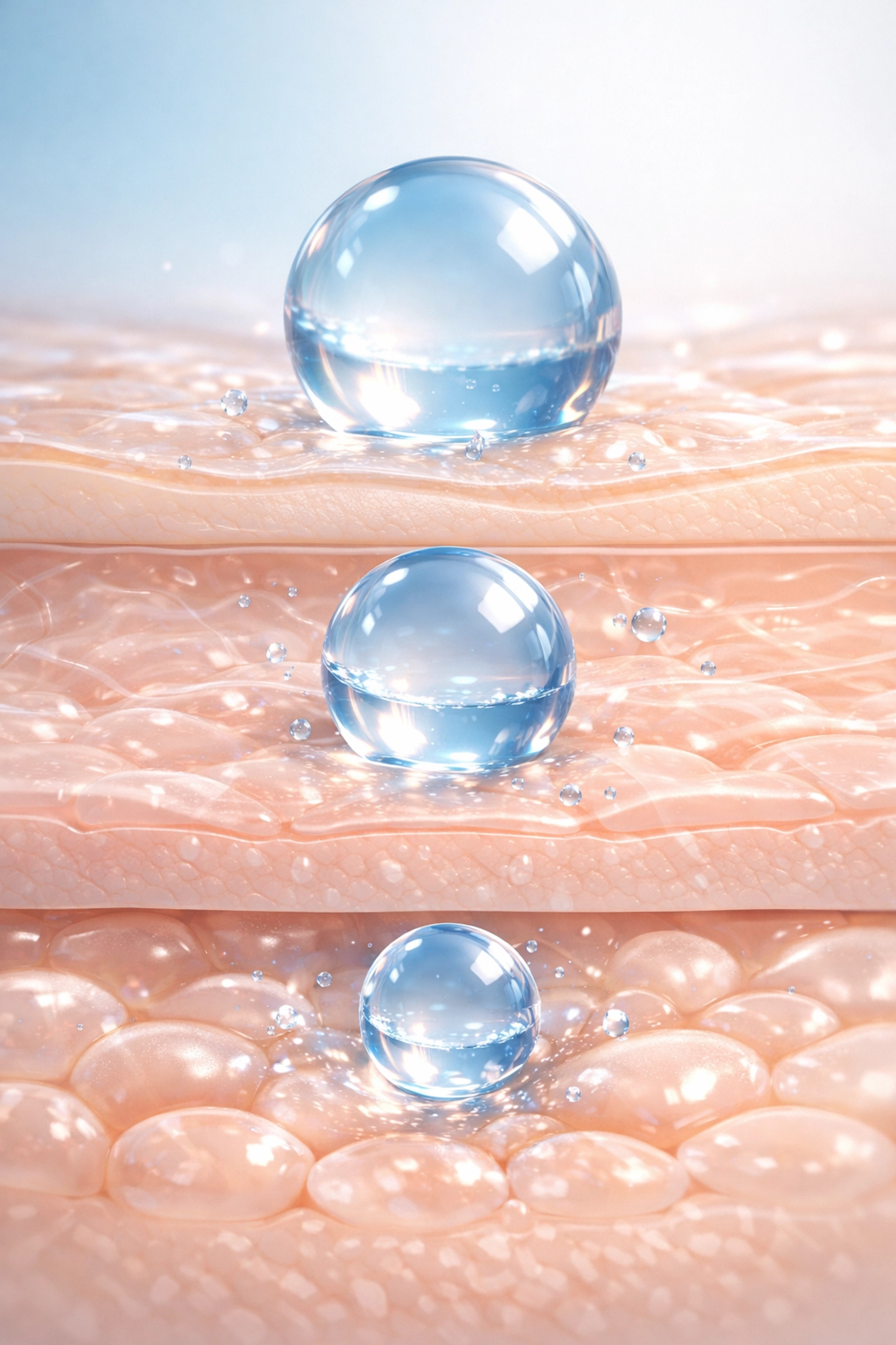Multi-weight hyaluronic acid molecules penetrating different skin layers for deep hydration