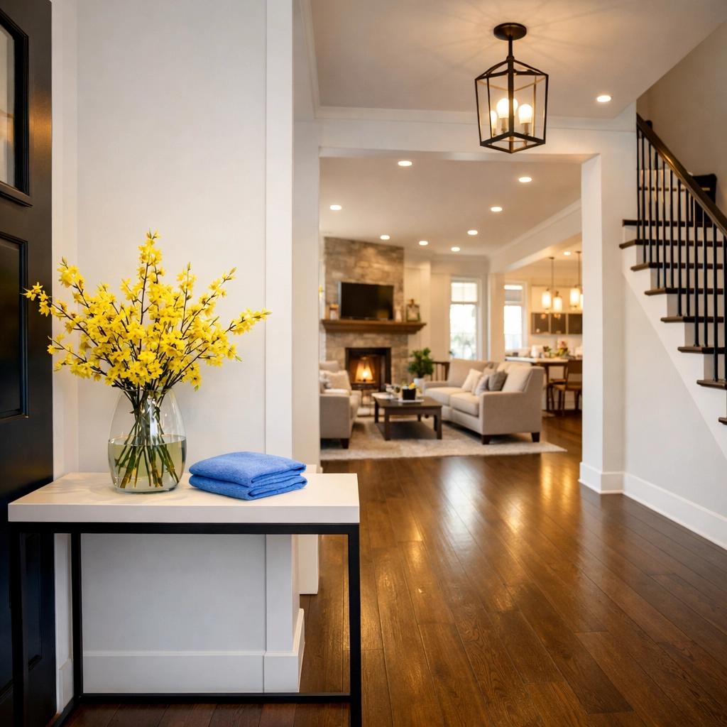 Clean and welcoming home entryway in Massachusetts after a premium maid service Cambridge visit.