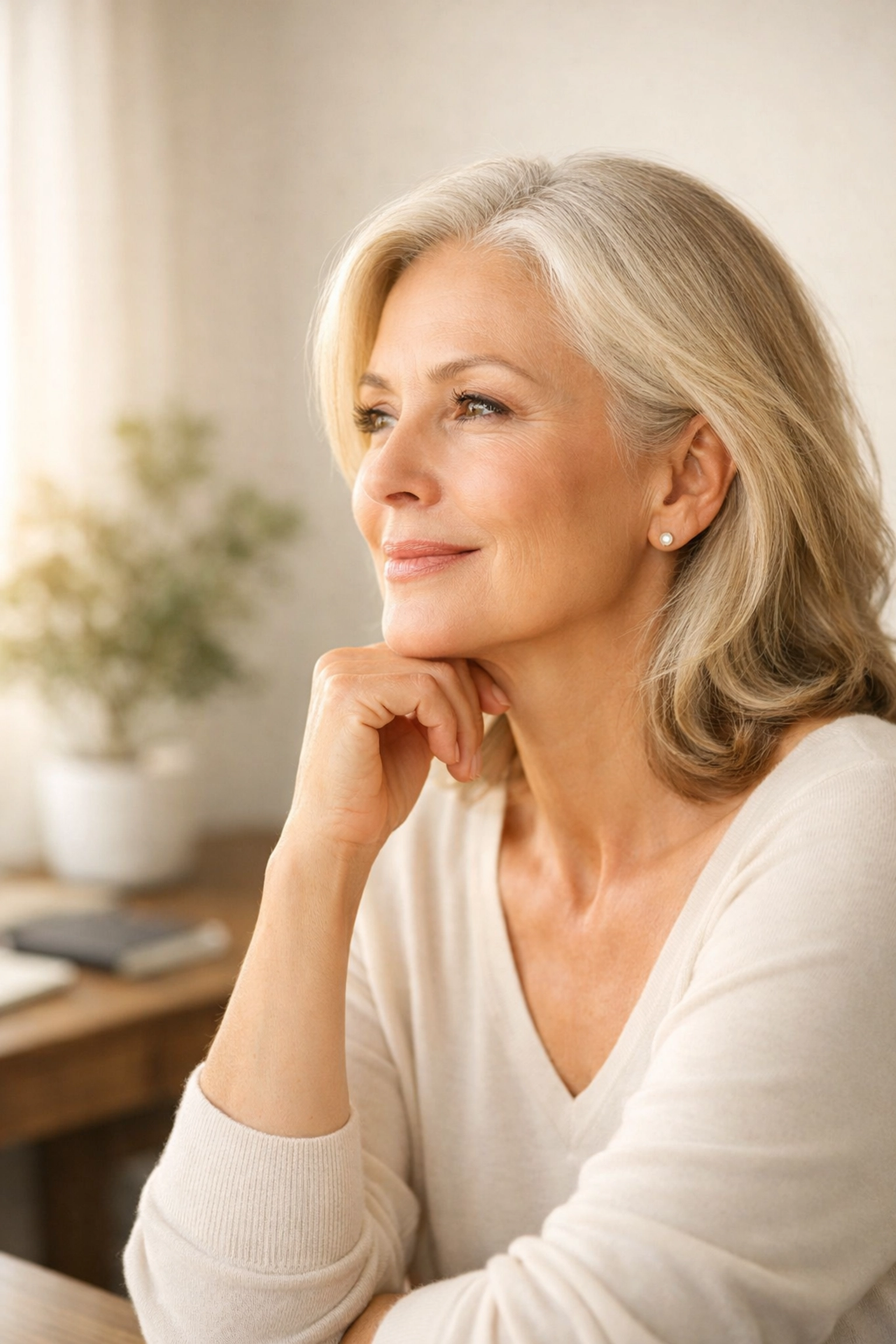Mature woman with glowing skin reflecting the subtle benefits of NMN 300mg and total body longevity.