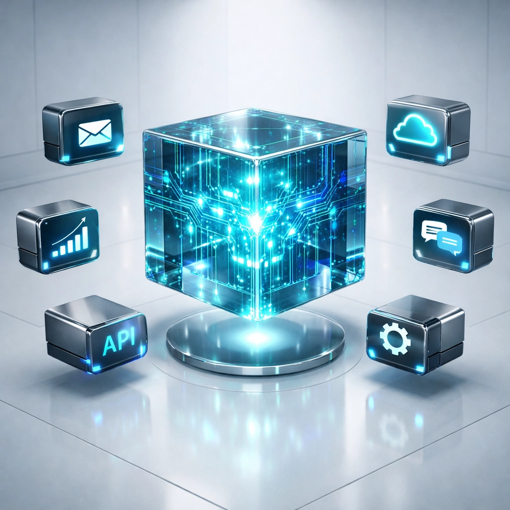 An integrated digital brain representing how custom software development can automate business processes.