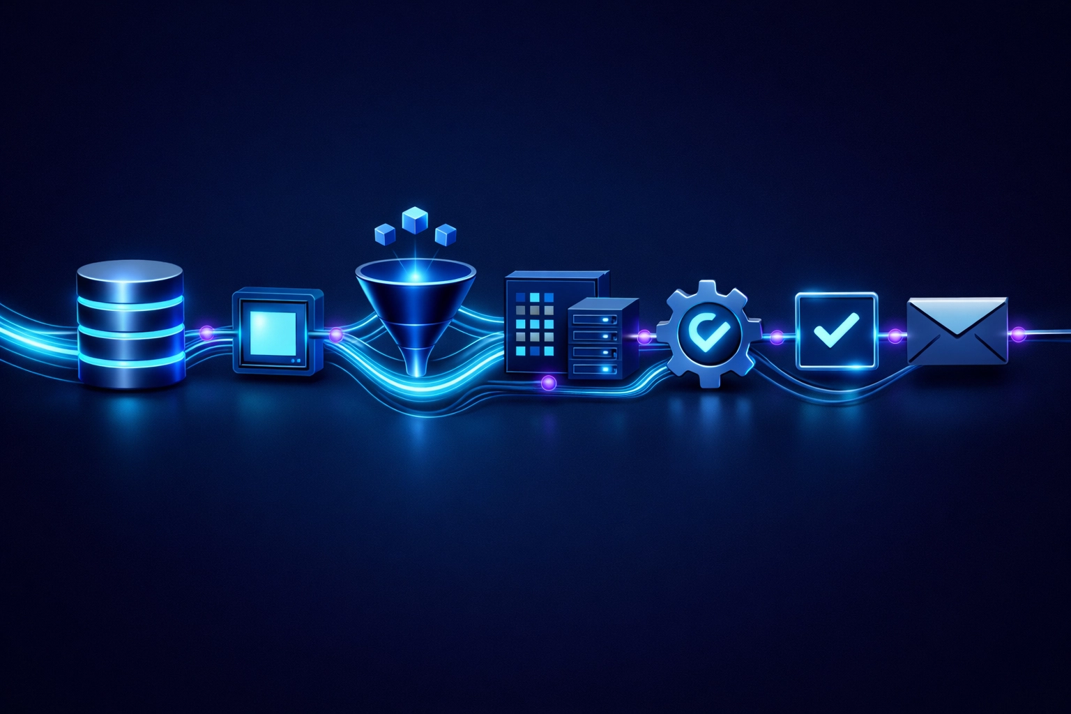 Business process automation workflow with connected data streams and integration points