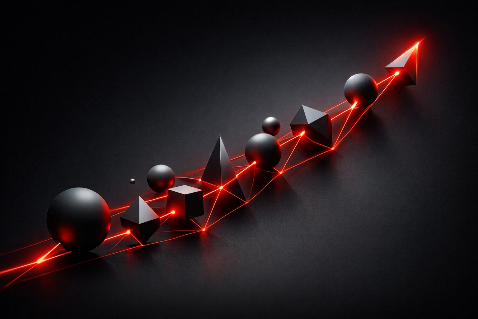 Rising trajectory of connected data nodes showing optimized website performance and growth.