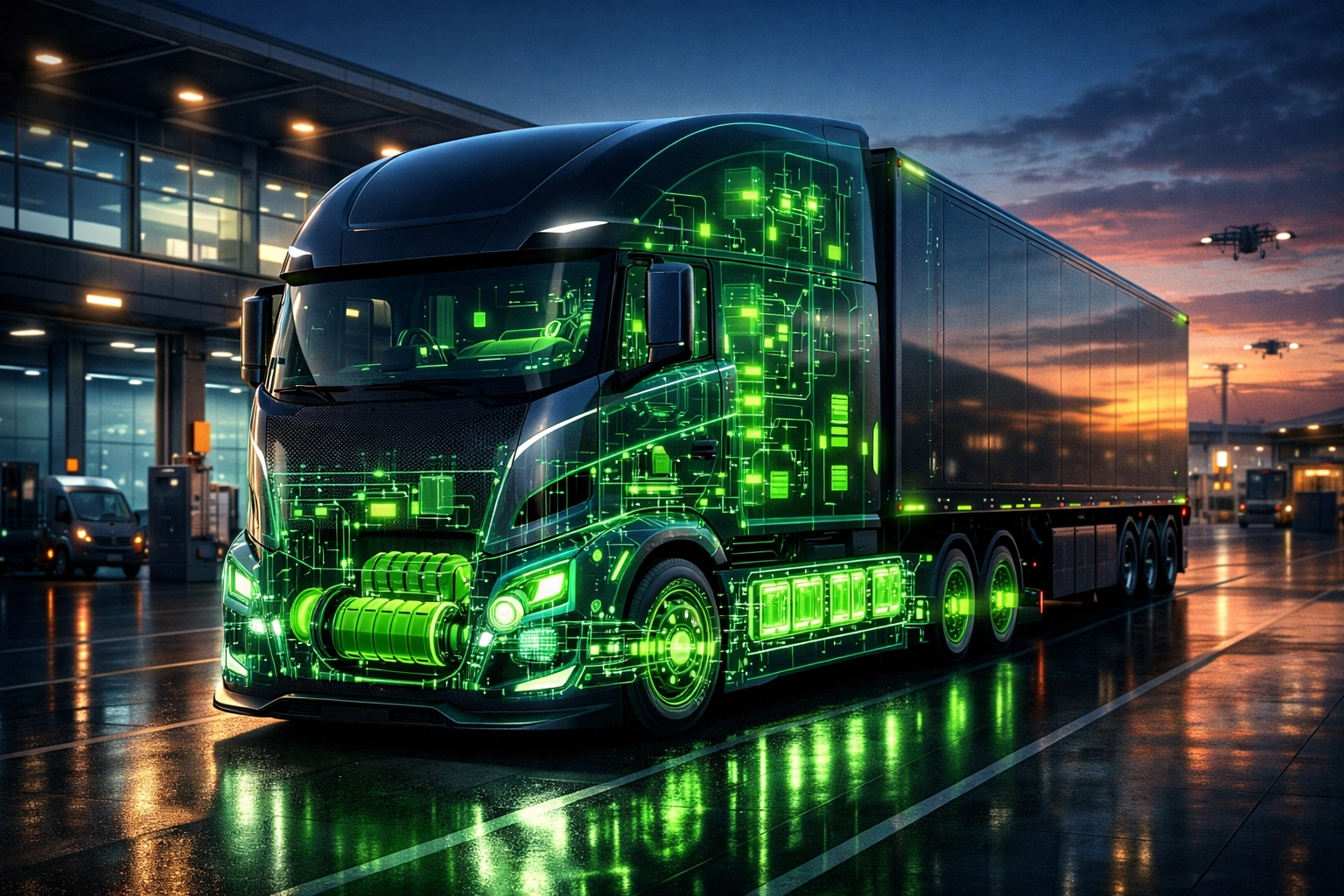 KI in der Logistik für vorausschauende Wartung der LKW-Flotte zur Vermeidung von Ausfallzeiten.