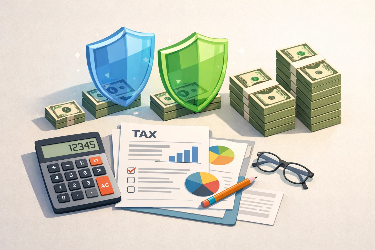 Tax preparation documents showing increased standard deduction protecting more income from taxation