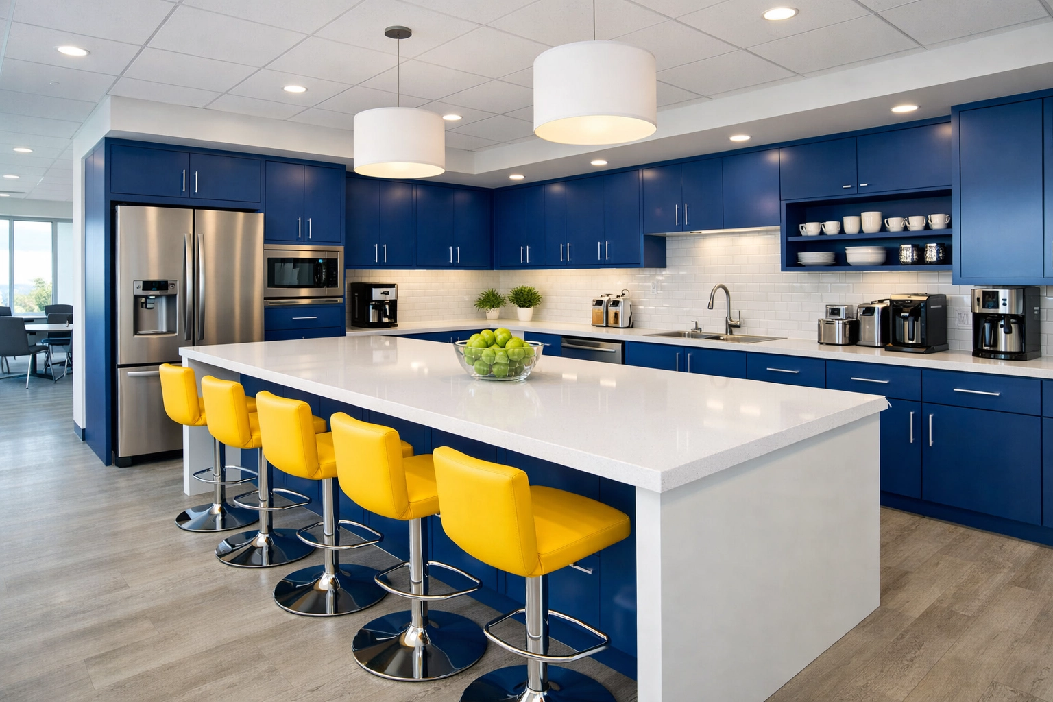 Spotless corporate breakroom and kitchenette showing professional commercial cleaning results.