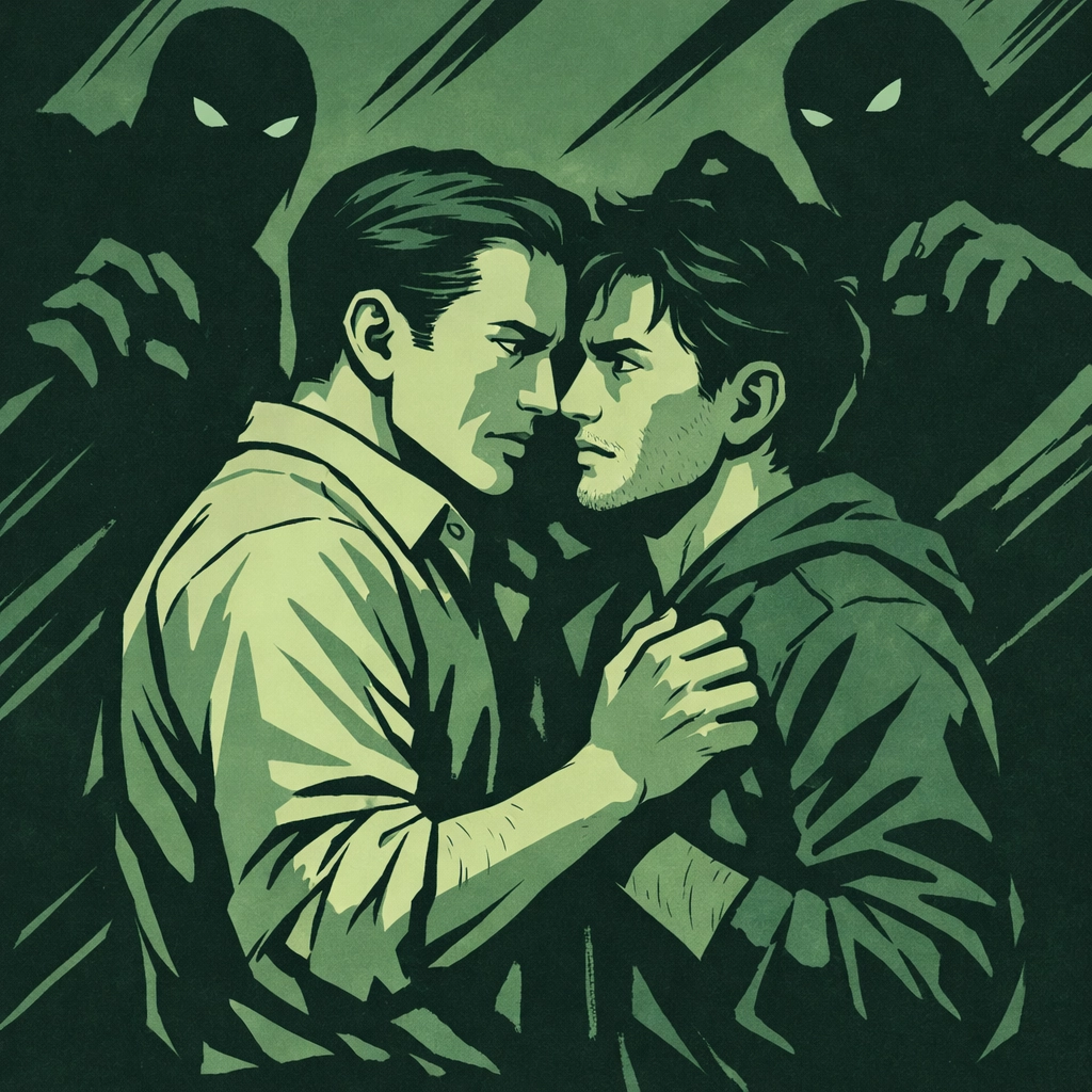 MM psychological thriller showing lovers threatened by danger and exposure