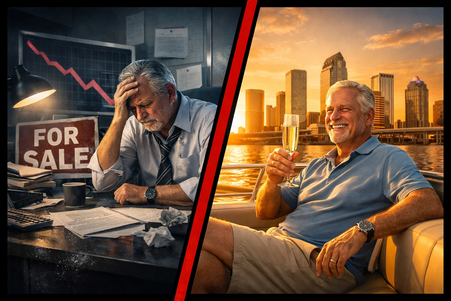 Tampa business owner retirement: stressed failed sale versus relaxing after successful exit