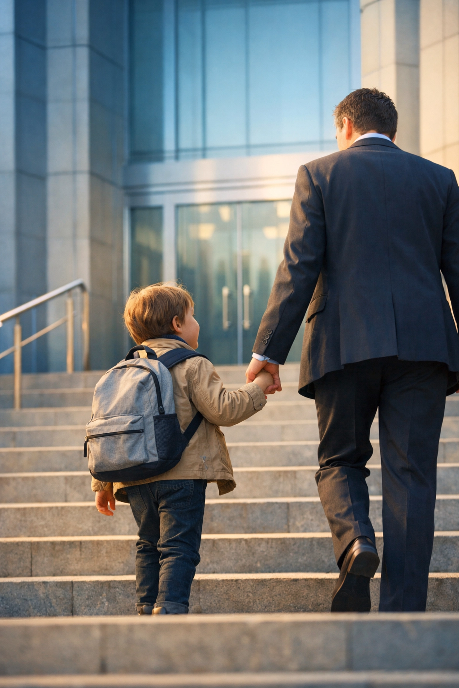 Parent and child walking to Virginia Beach custody court hearing