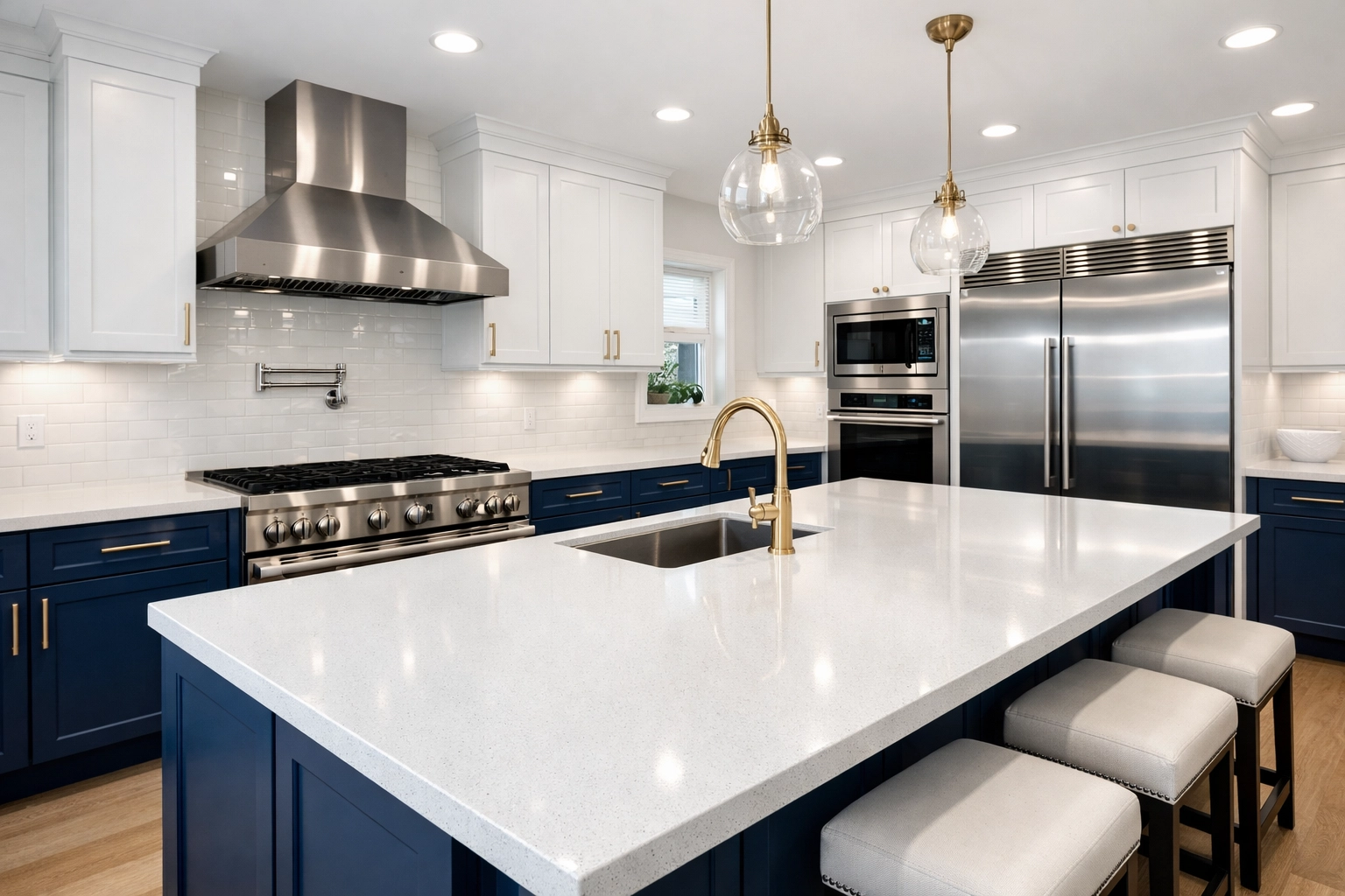 Sanitized modern kitchen with sparkling countertops, perfect for move-in house cleaning in Shirley MA.