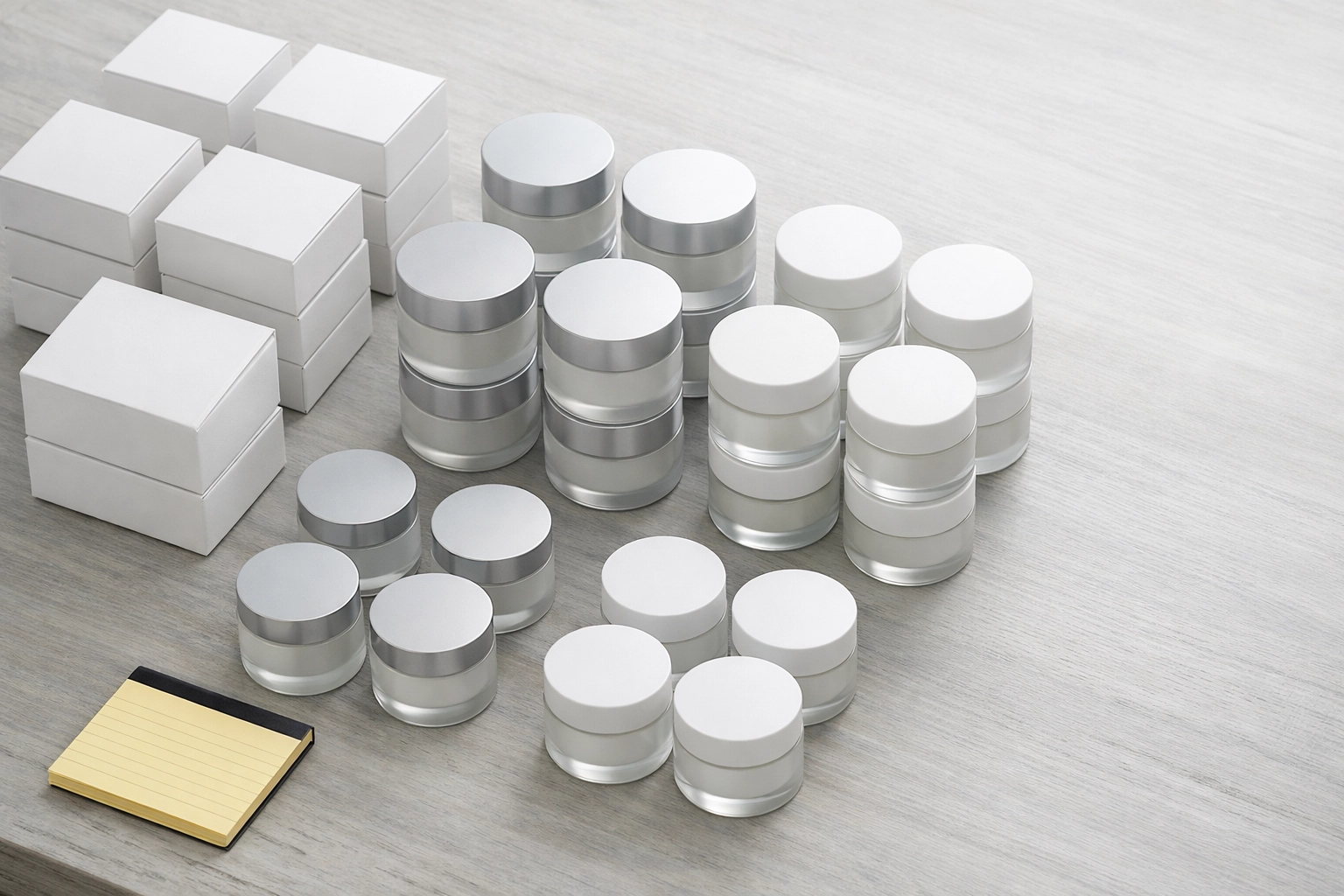 Wholesale skincare and beauty products being prepared for Amazon FBA inventory check in a warehouse.