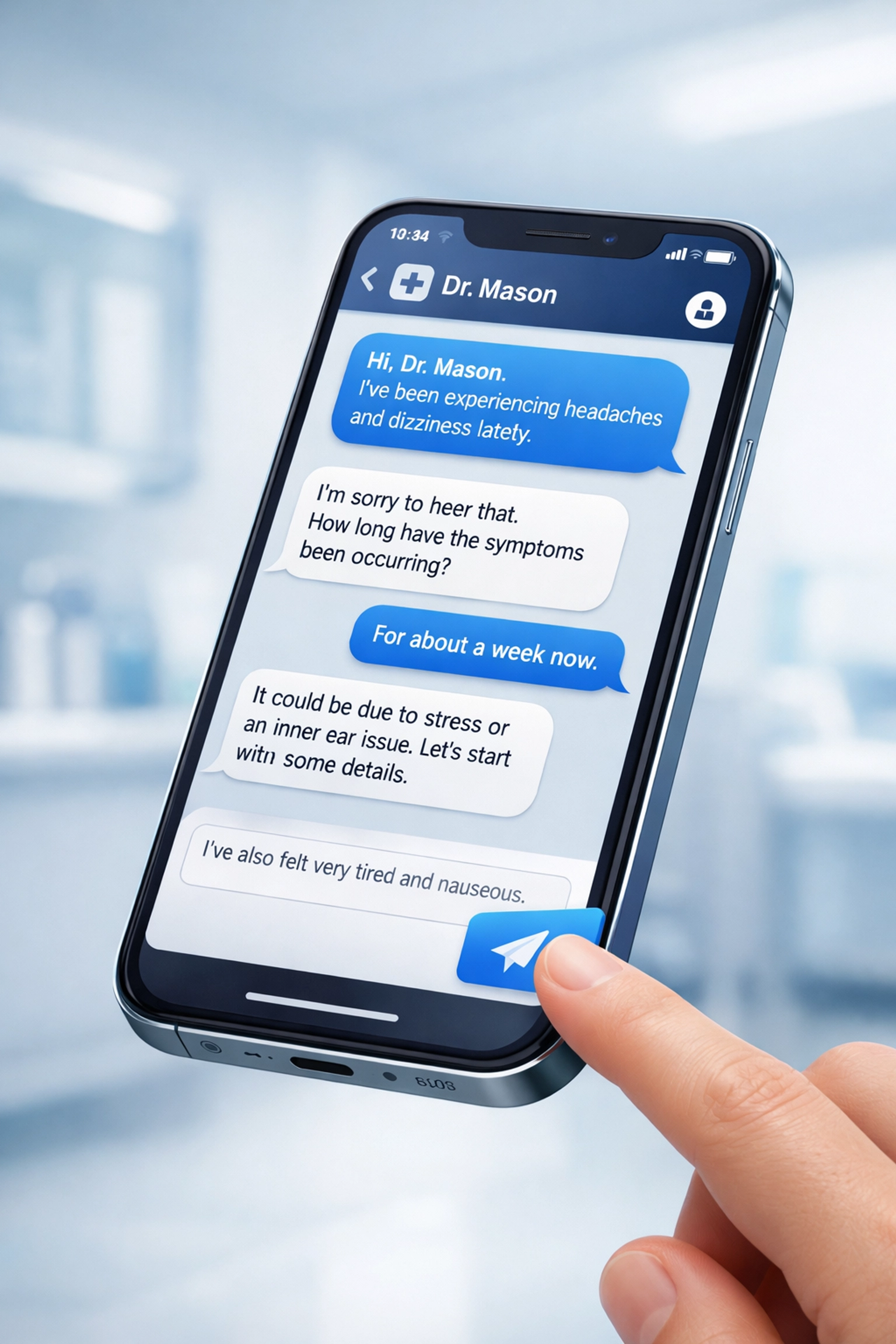 Secure text-based medical consultation on a smartphone for getting a birth control prescription online.