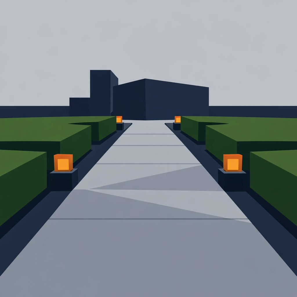 Modern commercial property exterior featuring clean pathways and resilient, low-maintenance landscaping.