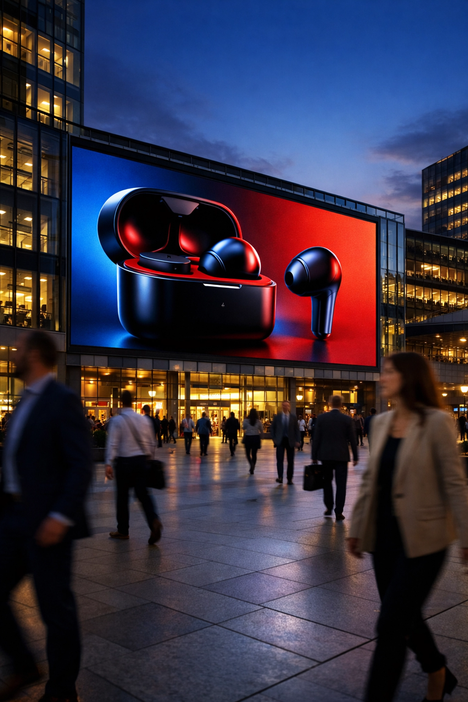 Large digital OOH advertising display on a modern city building facade for Big Game branding.