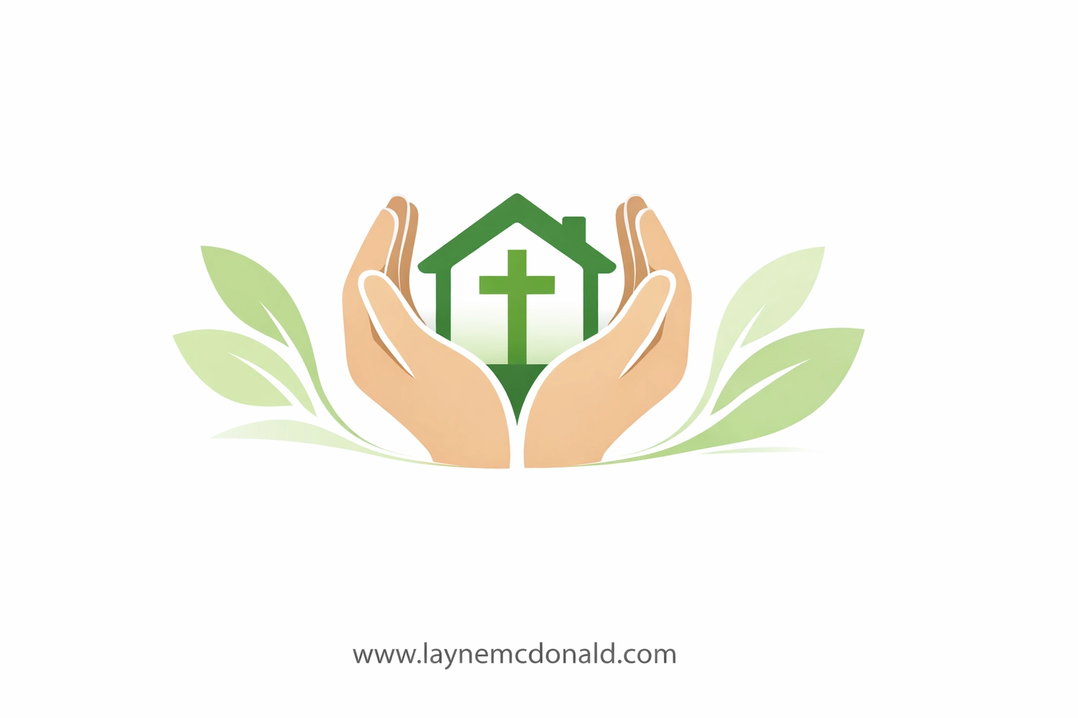 Protective hands around a church home icon, symbolizing stewardship and safety for families in a faith community.