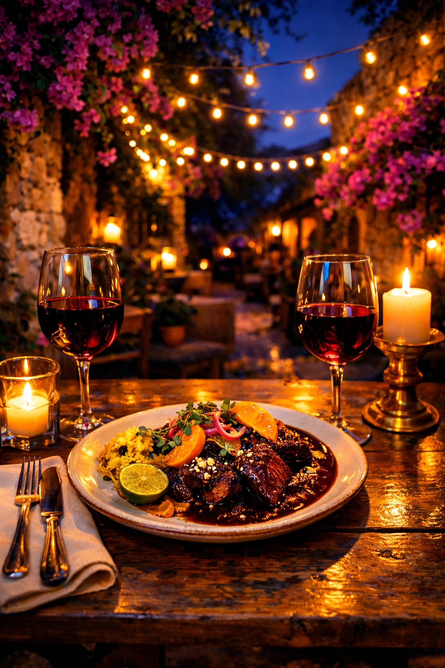 Romantic candlelit dinner for two in a secluded Old Town courtyard, perfect for couples in Puerto Vallarta.