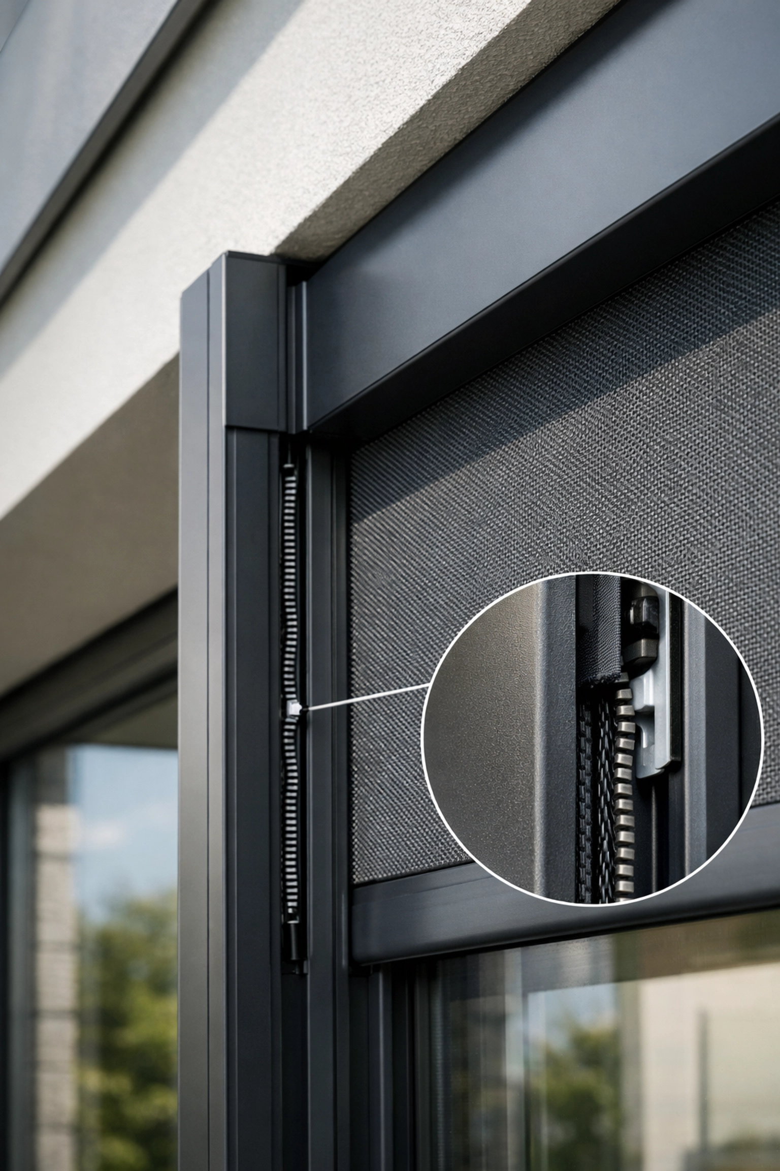 Zip Screen Wien mit Führungsschienen kombiniert Sonnen- und Insektenschutz