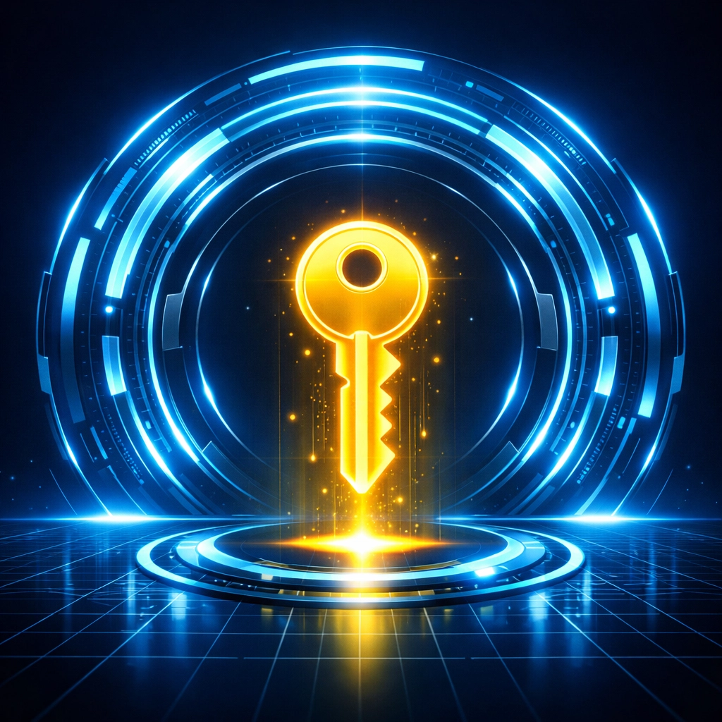 A glowing golden key symbolizing business growth through a flexible rent to own website.