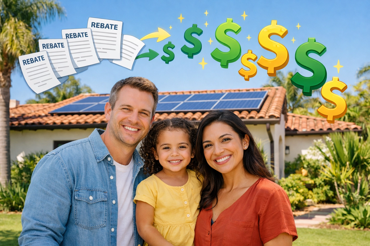 Santa Barbara family with rooftop solar panels benefiting from stacked rebate programs