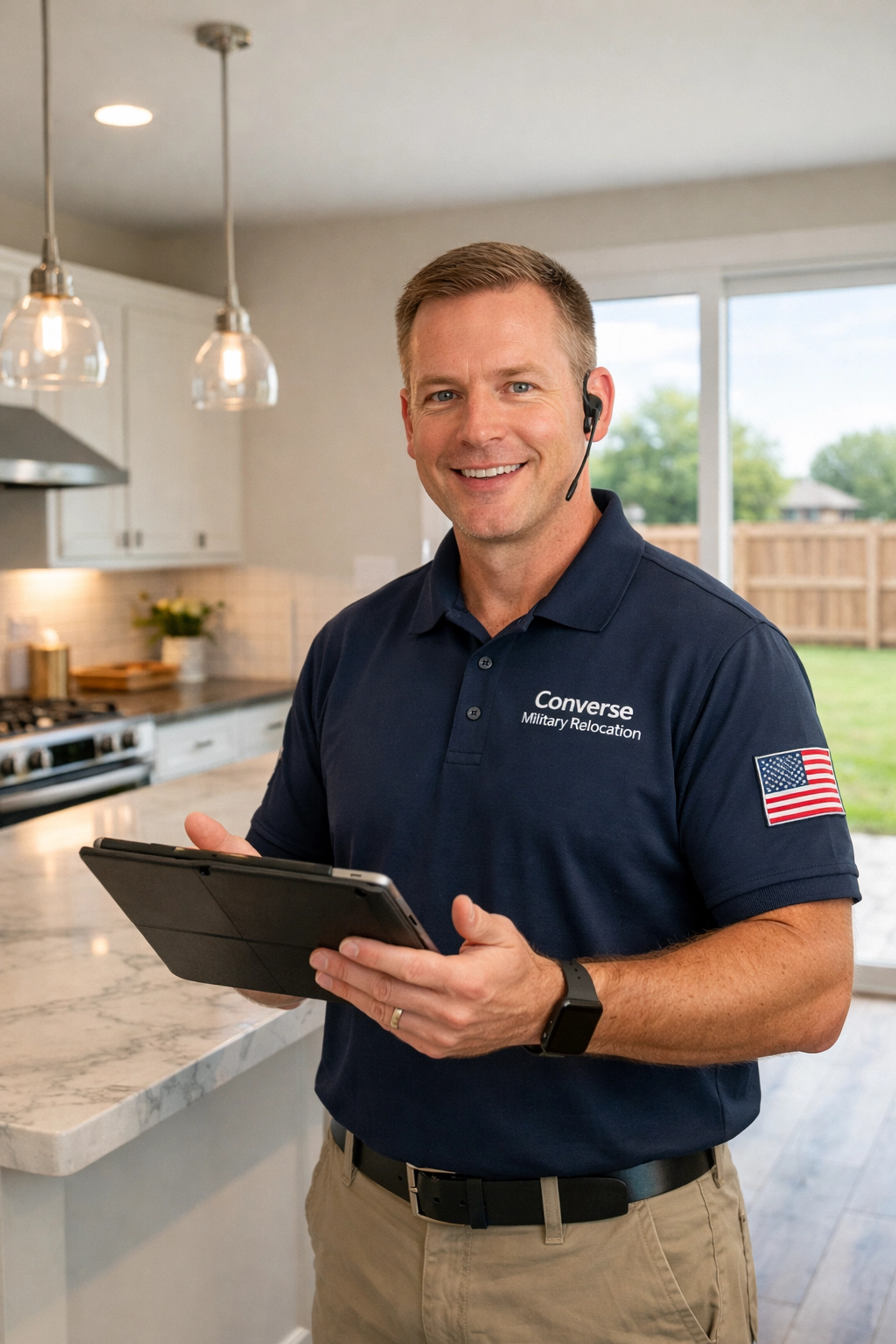 A real estate expert conducting a virtual home tour for a military relocation in Converse Texas.