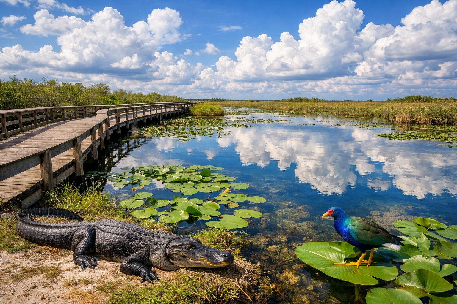 Scenic view of the Anhinga Trail, one of the best photography locations in Everglades National Park.