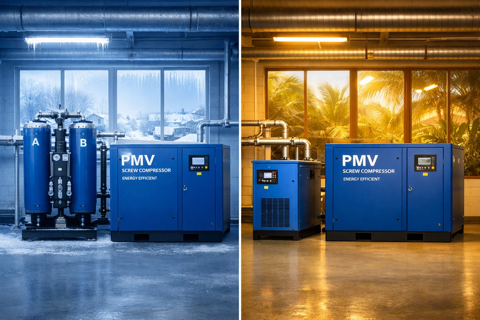 Desiccant dryer in cold climate vs refrigerated dryer in tropical climate comparison
