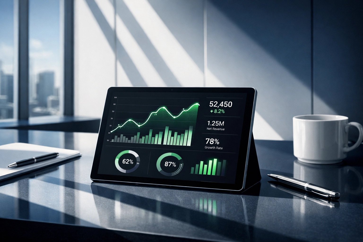Tablet displaying clear logistics data and transparent pricing for telecom shipping services.