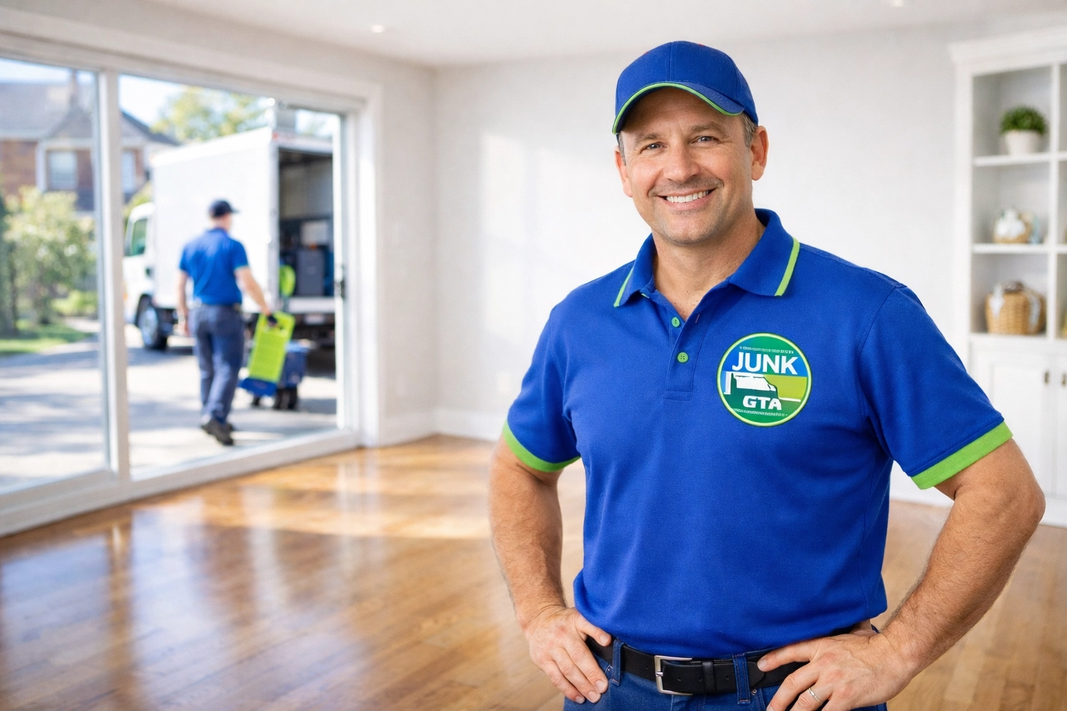 Professional furniture removal in Toronto by Roman K of Junk GTA, leaving a residential living room clean and empty.