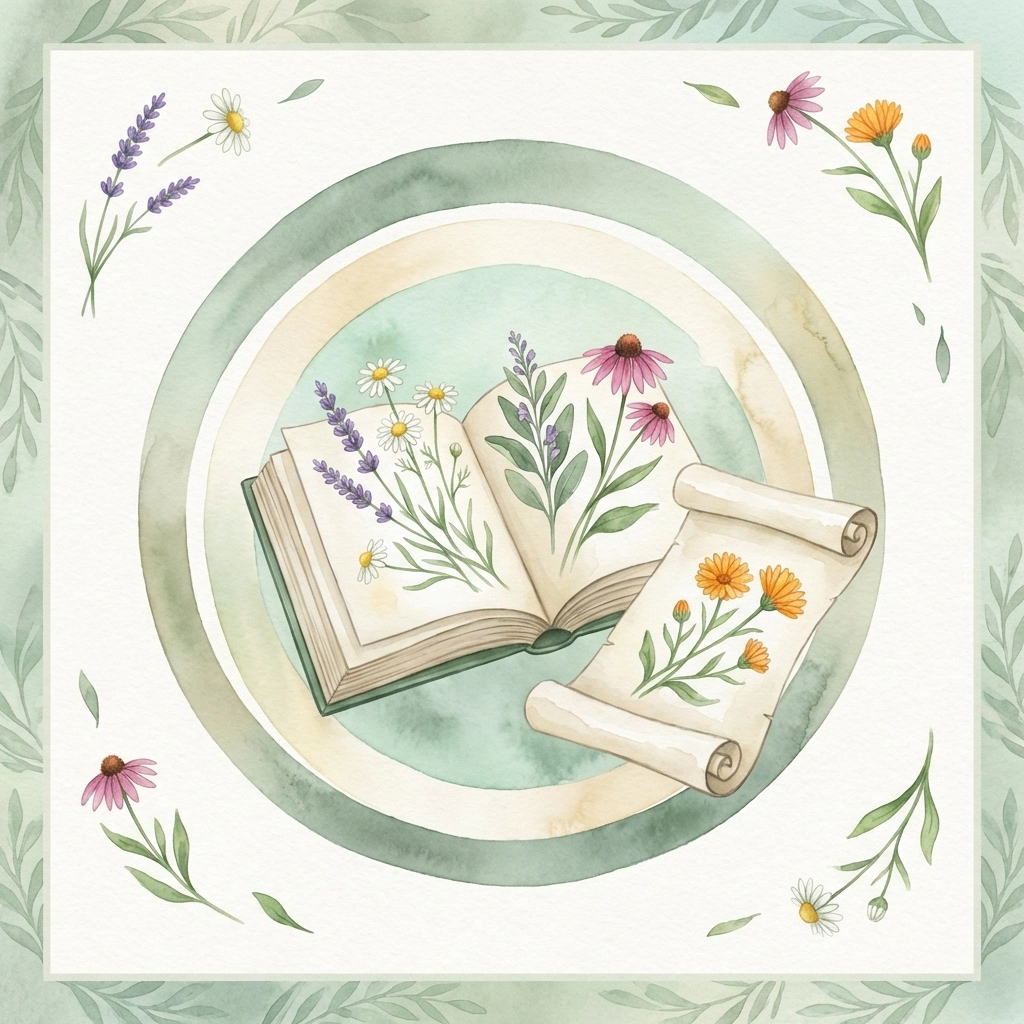 Open book with healing herbs emerging, symbolizing ethical standards and education in holistic practitioner verification.